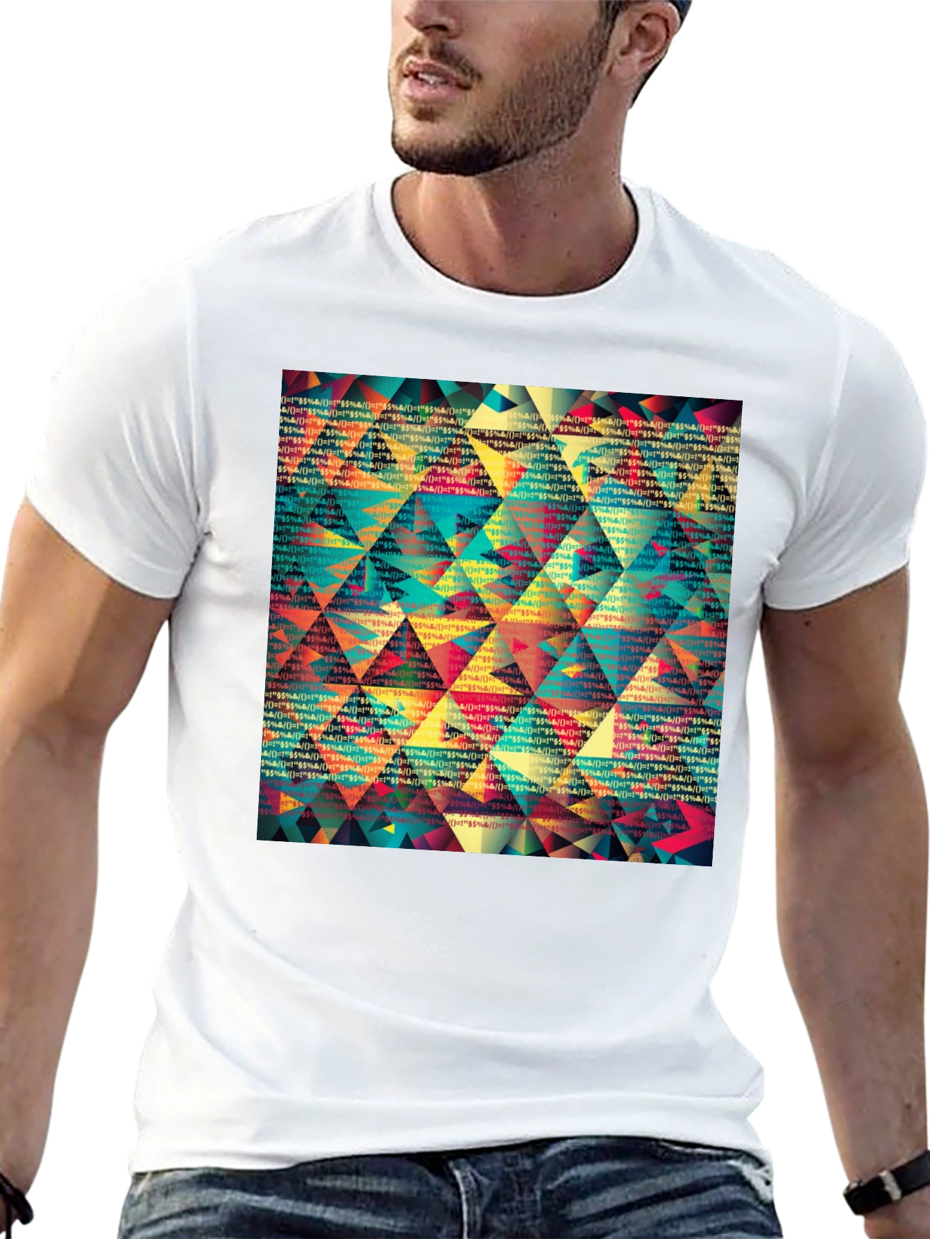 Geometric Triangle Pattern Black T-Shirt