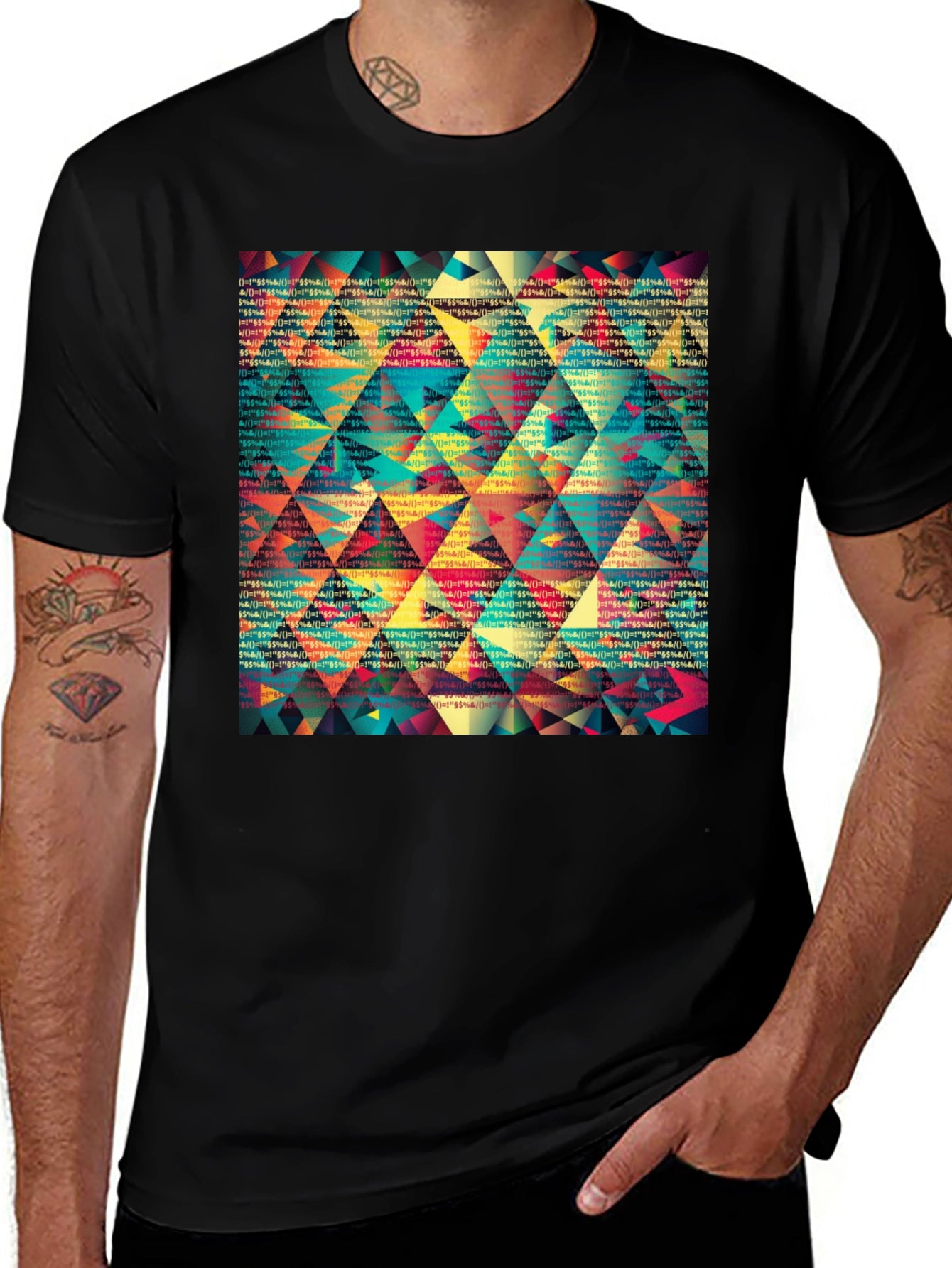 Geometric Triangle Pattern Black T-Shirt