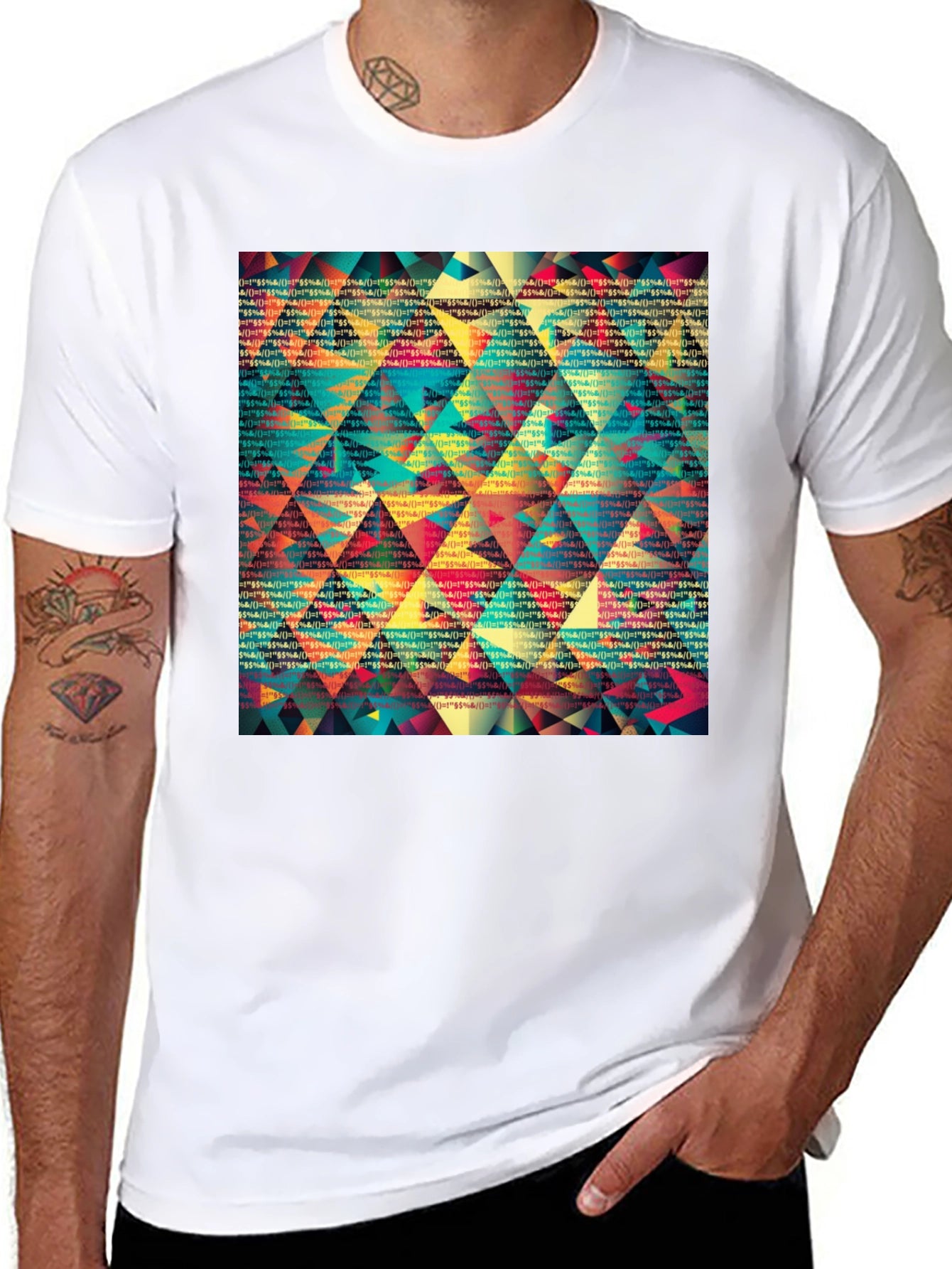 Geometric Triangle Pattern Black T-Shirt