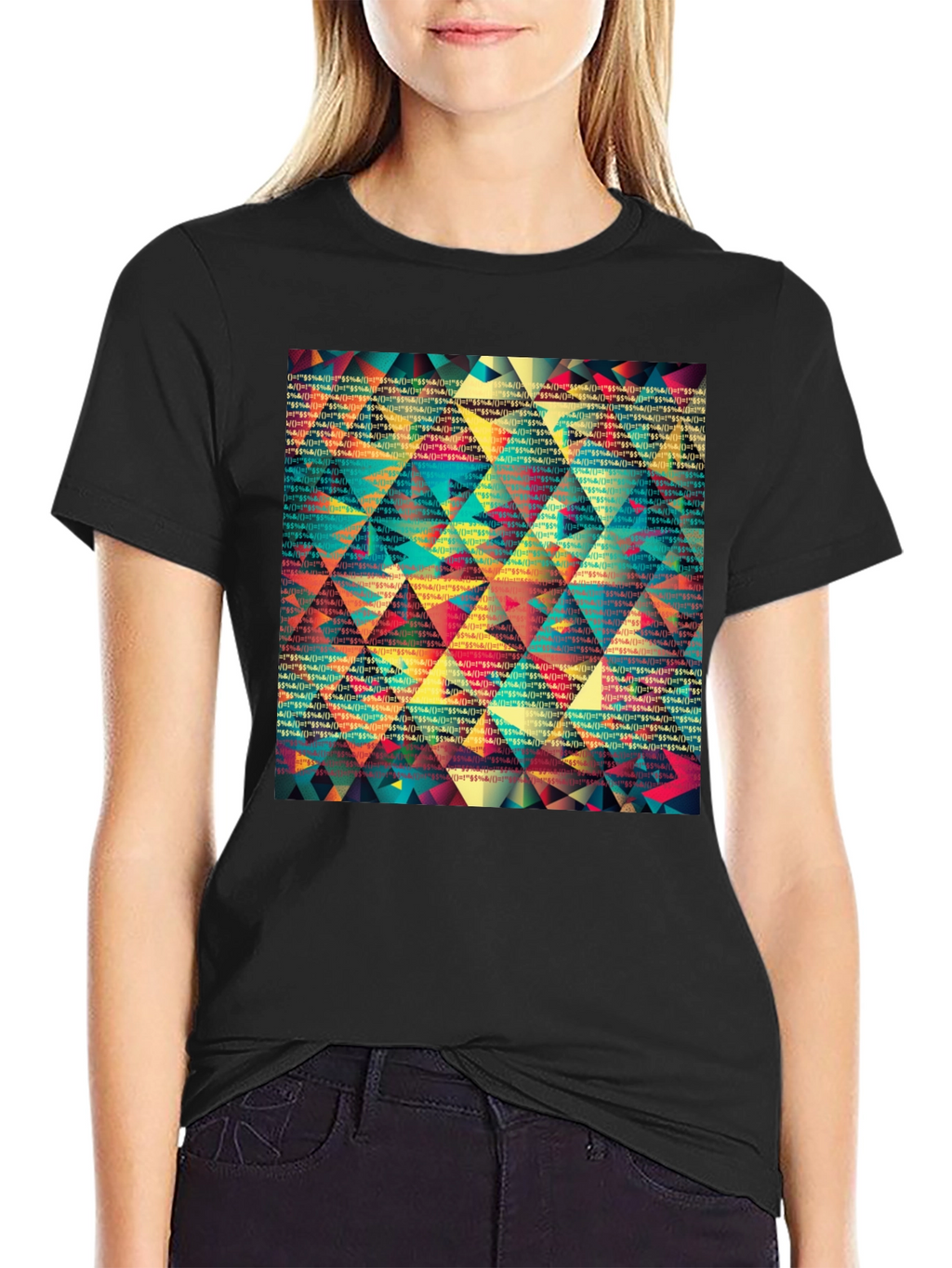 Geometric Triangle Pattern Black T-Shirt