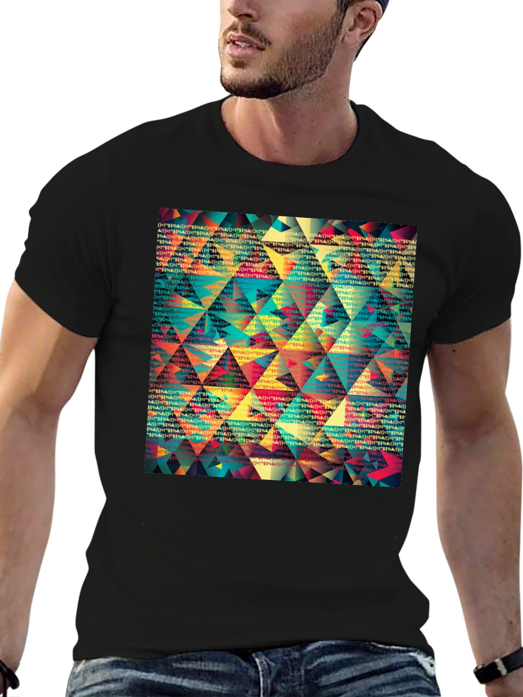 Geometric Triangle Pattern Black T-Shirt