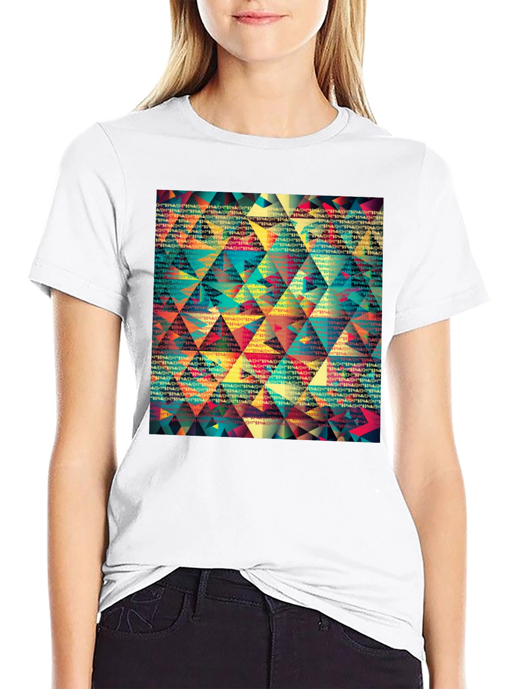 Geometric Triangle Pattern Black T-Shirt