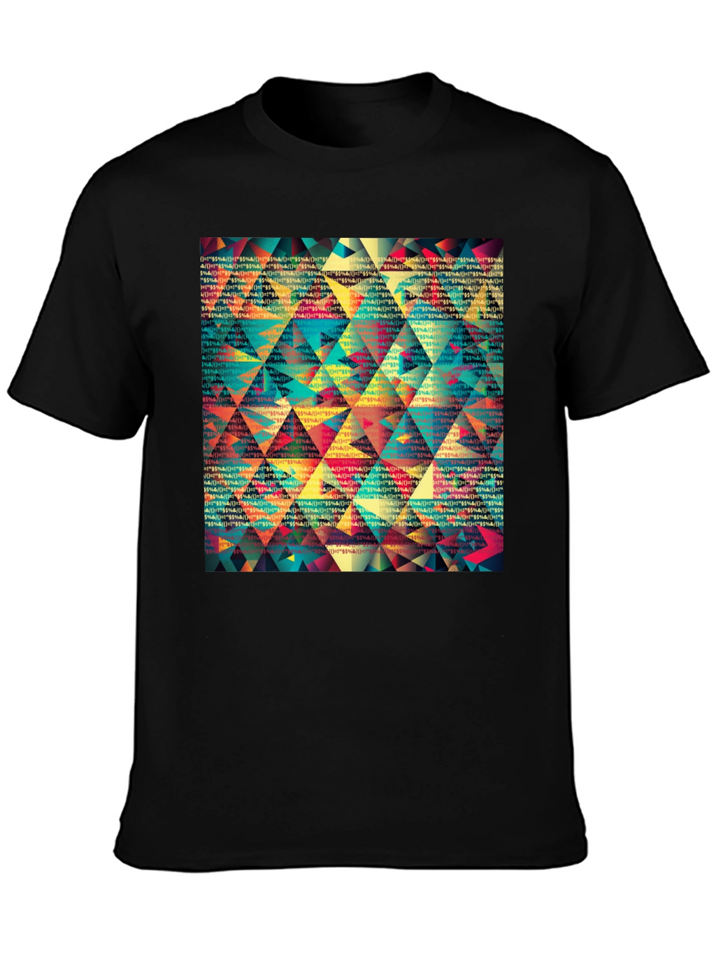 Geometric Triangle Pattern Black T-Shirt