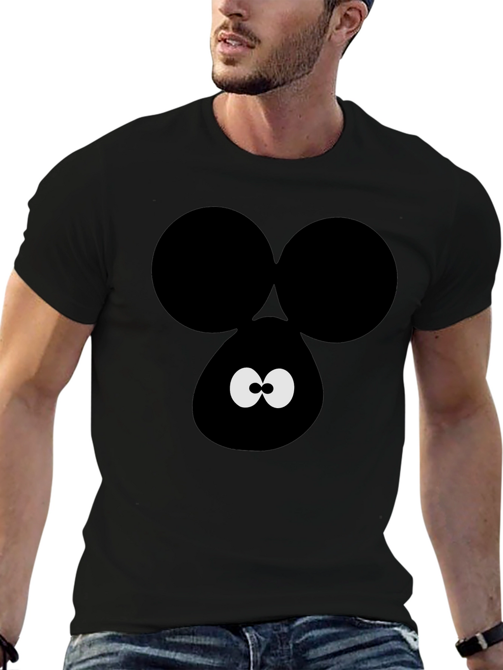 Funny Cartoon Face Black T-Shirt