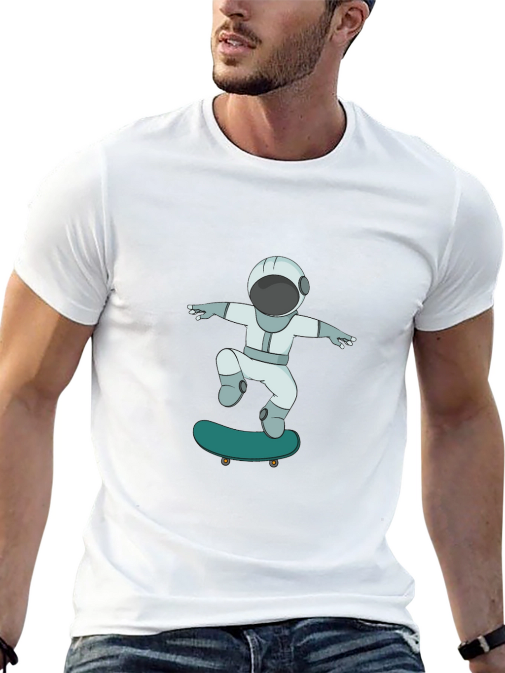Skateboarding Astronaut Graphic Tee - Cool Black T-Shirt