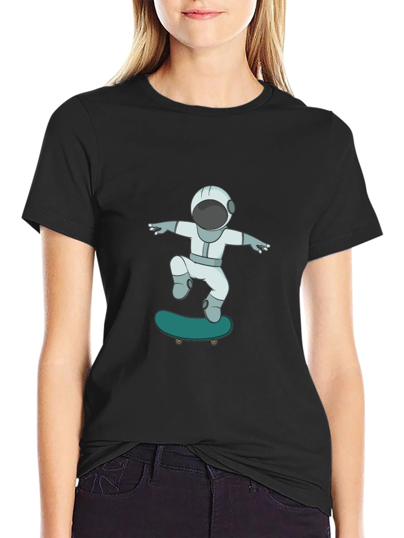 Skateboarding Astronaut Graphic Tee - Cool Black T-Shirt