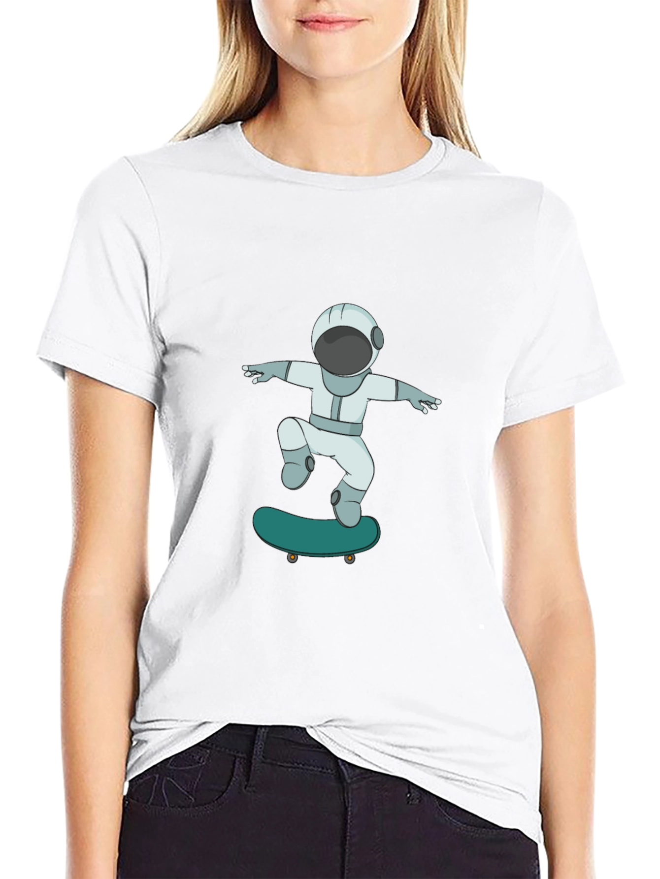 Skateboarding Astronaut Graphic Tee - Cool Black T-Shirt