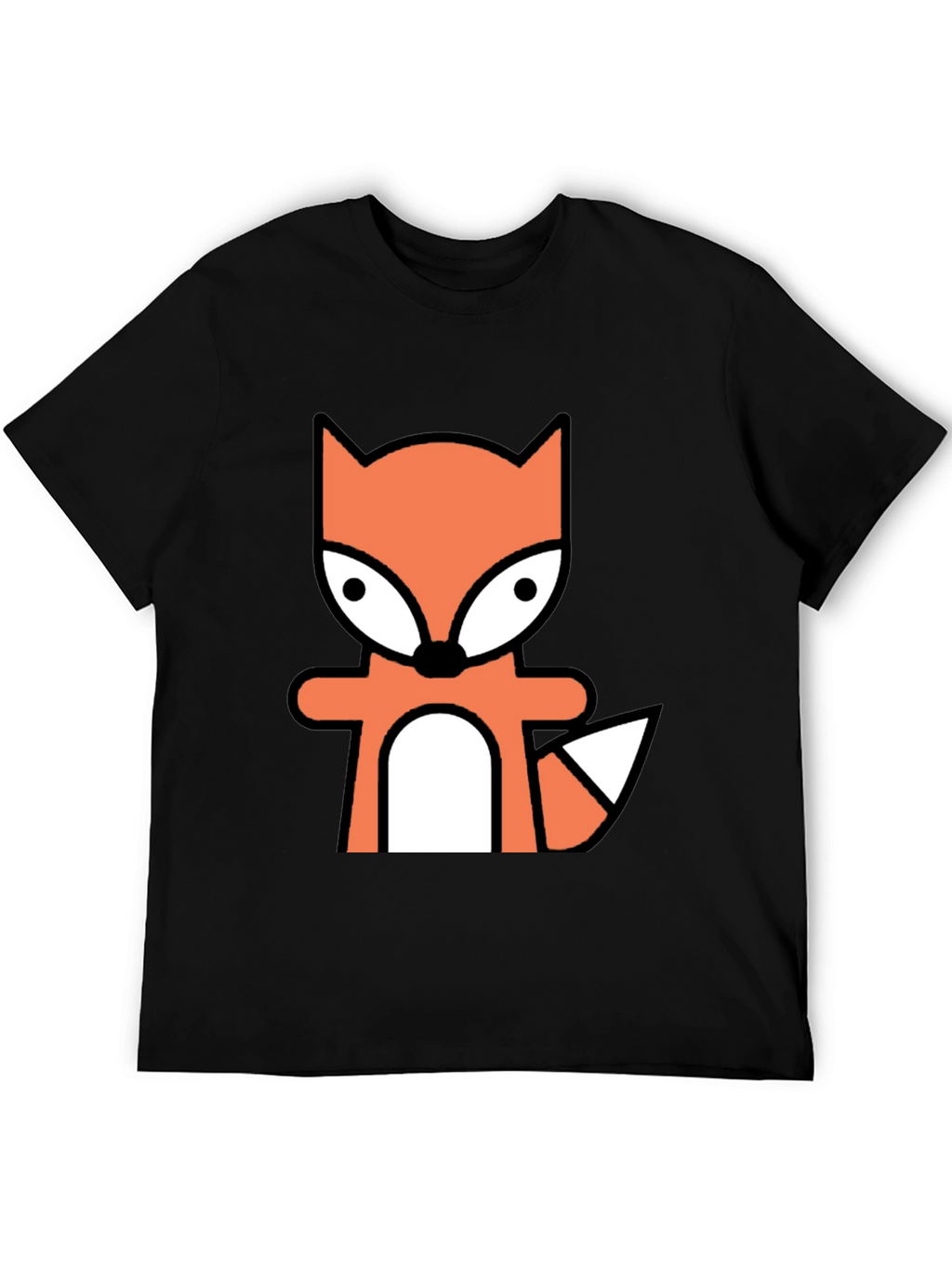 Cartoon Fox Graphic Tee - Black Cotton Blend