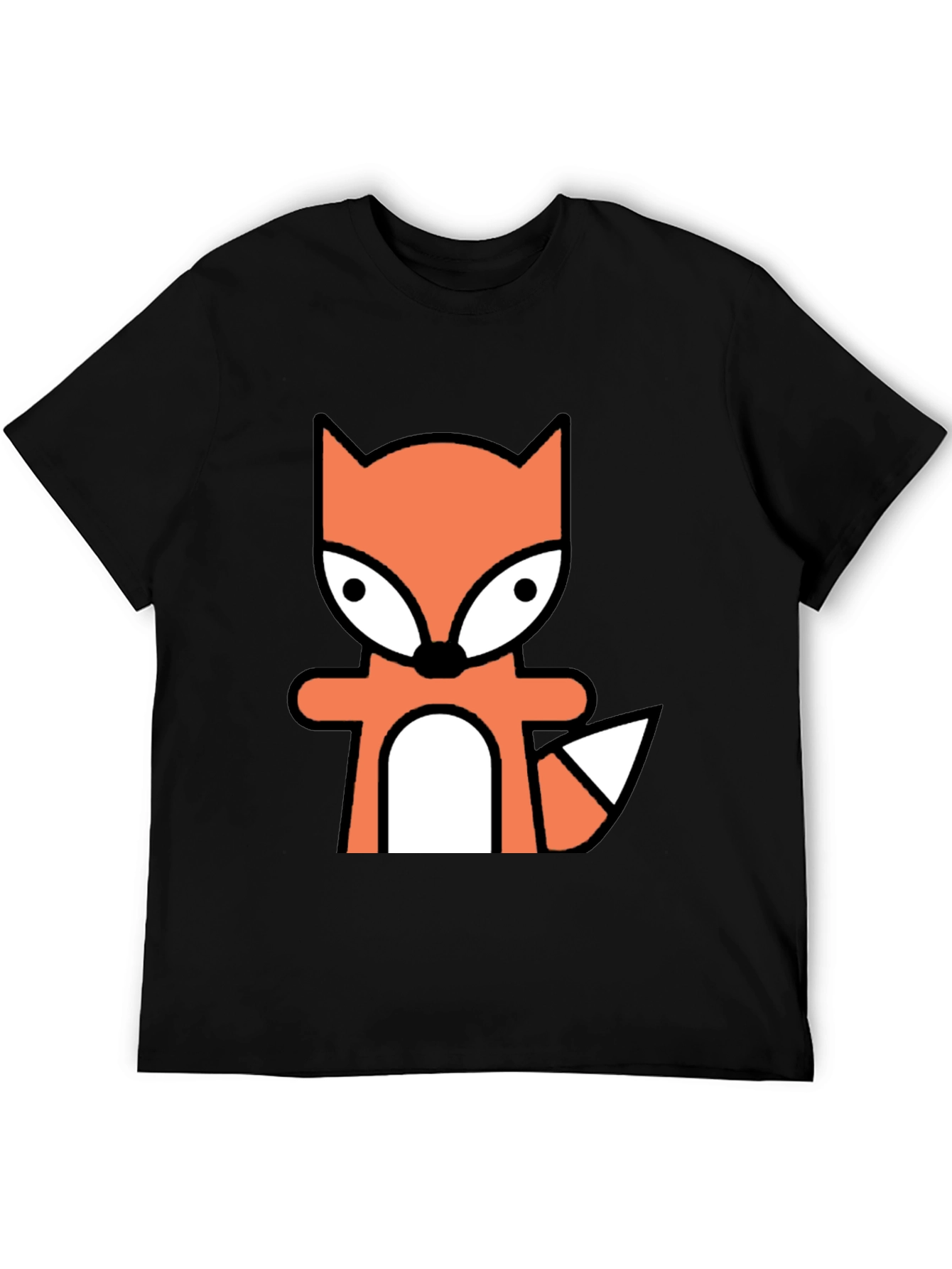 Cartoon Fox Graphic Tee - Black Cotton Blend