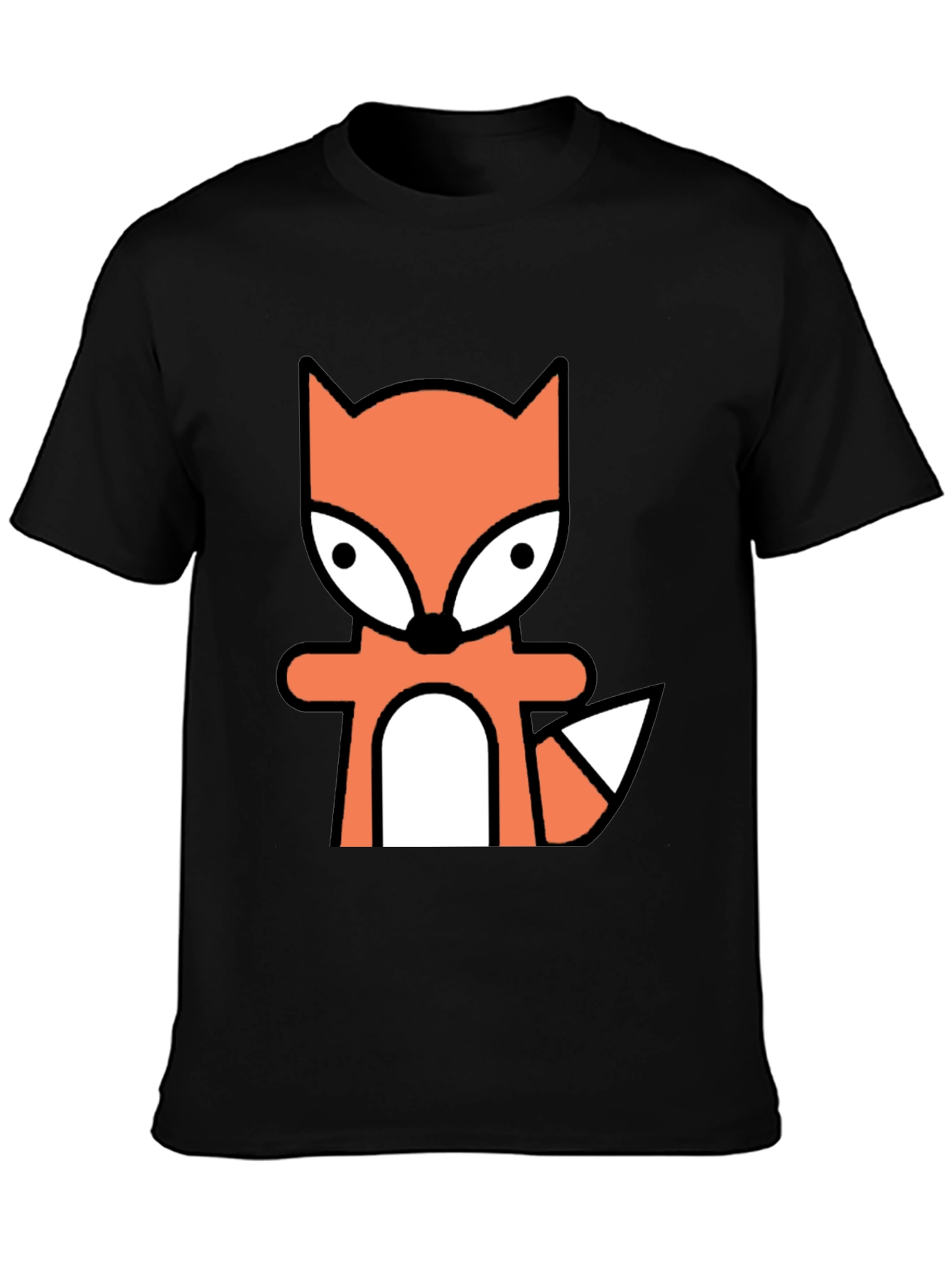 Cartoon Fox Graphic Tee - Black Cotton Blend