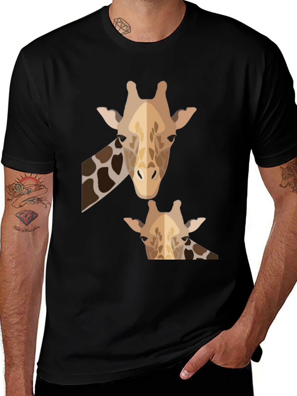 Giraffe Graphic Tee - Mens Black Crew Neck