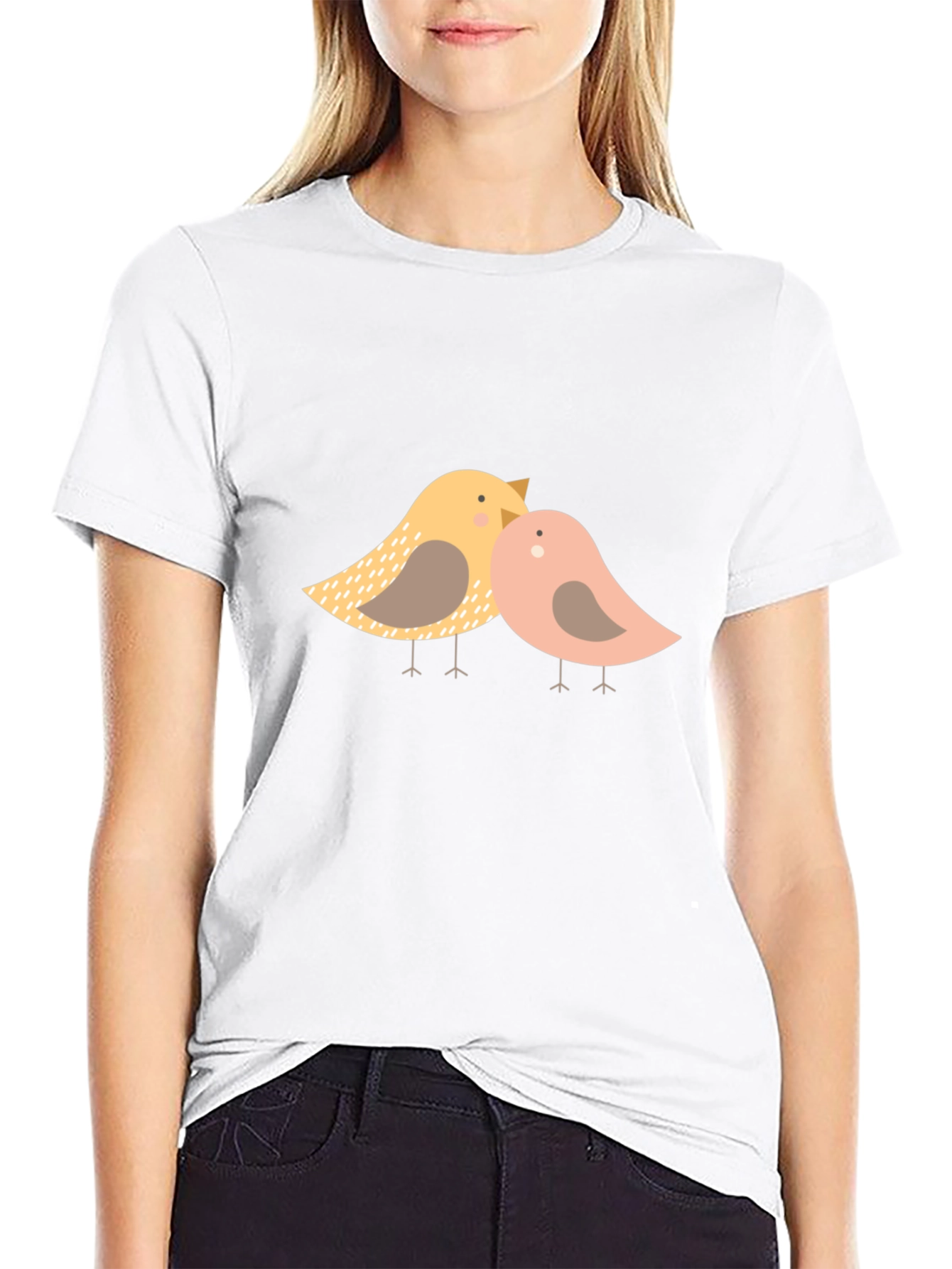 Cute Birds Graphic Print Black T-Shirt
