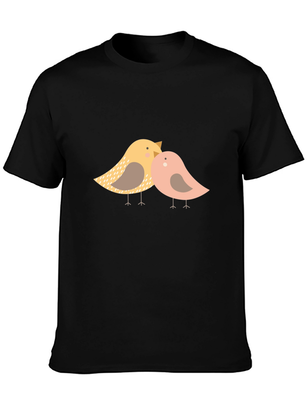 Cute Birds Graphic Print Black T-Shirt