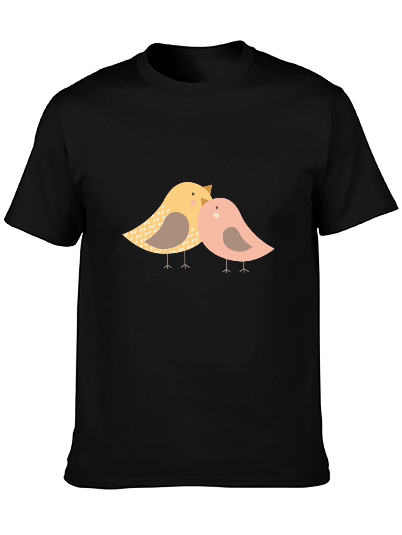 Cute Birds Graphic Print Black T-Shirt