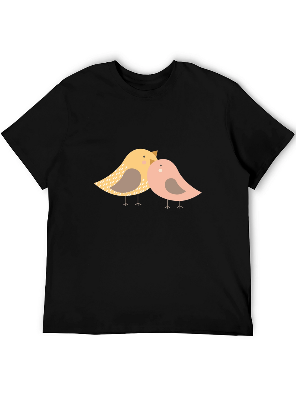 Cute Birds Graphic Print Black T-Shirt