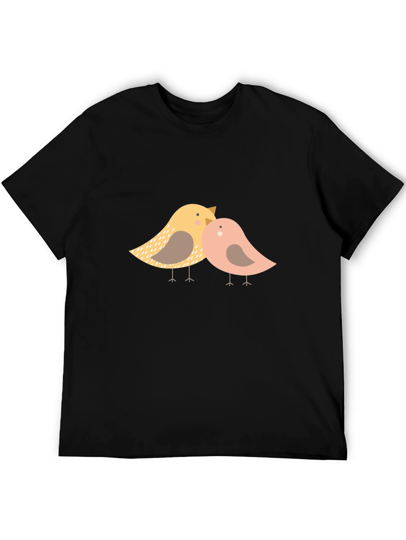 Cute Birds Graphic Print Black T-Shirt