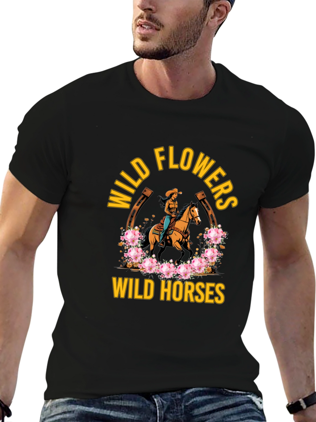 Wild Horses & Flowers Graphic T-Shirt