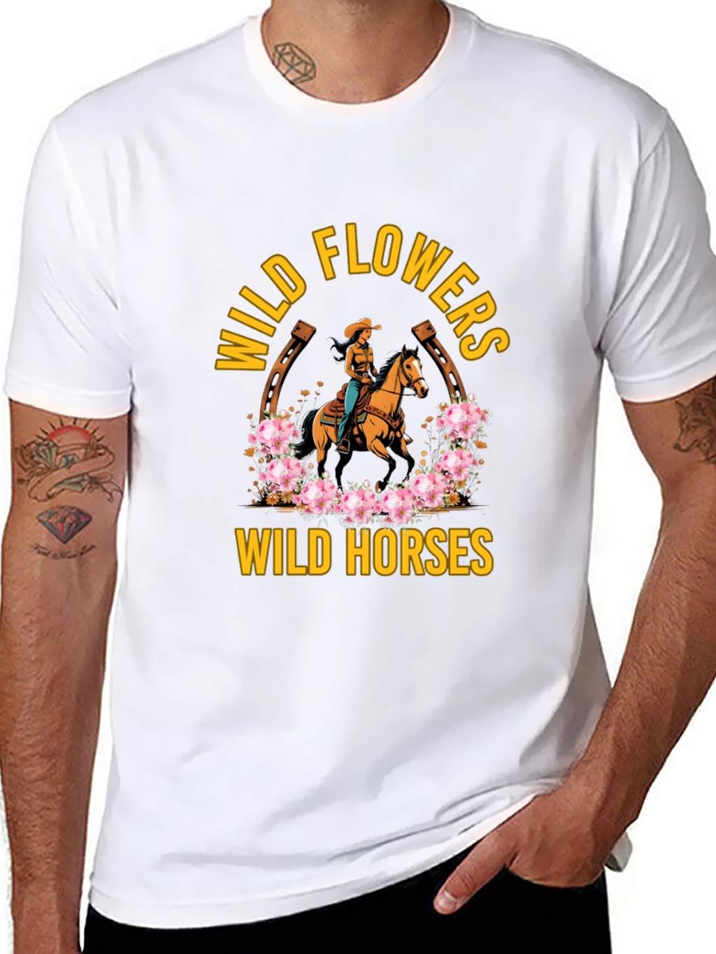 Wild Horses & Flowers Graphic T-Shirt