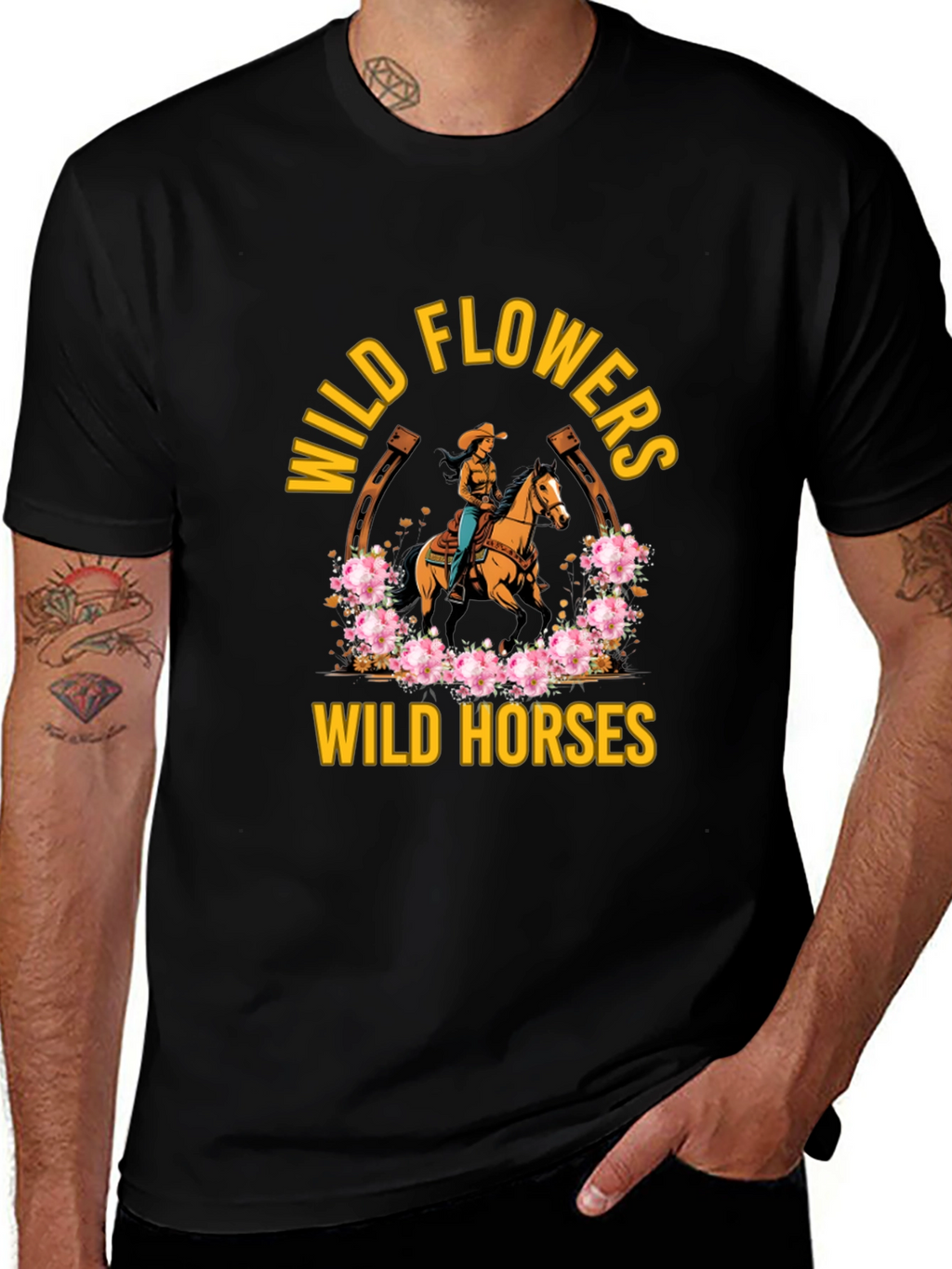 Wild Horses & Flowers Graphic T-Shirt