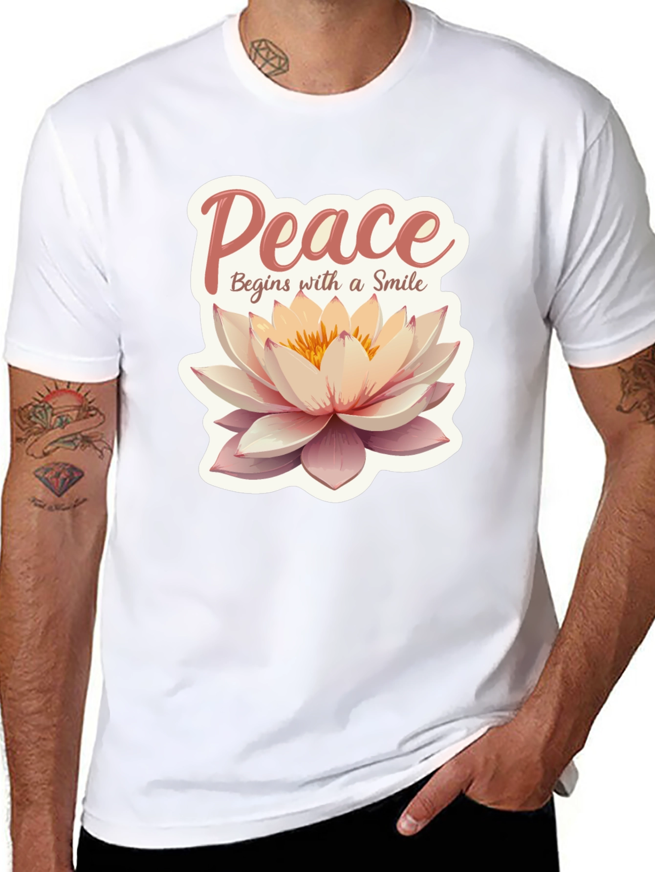 Peace Begins With a Smile Lotus Flower Graphic Tee