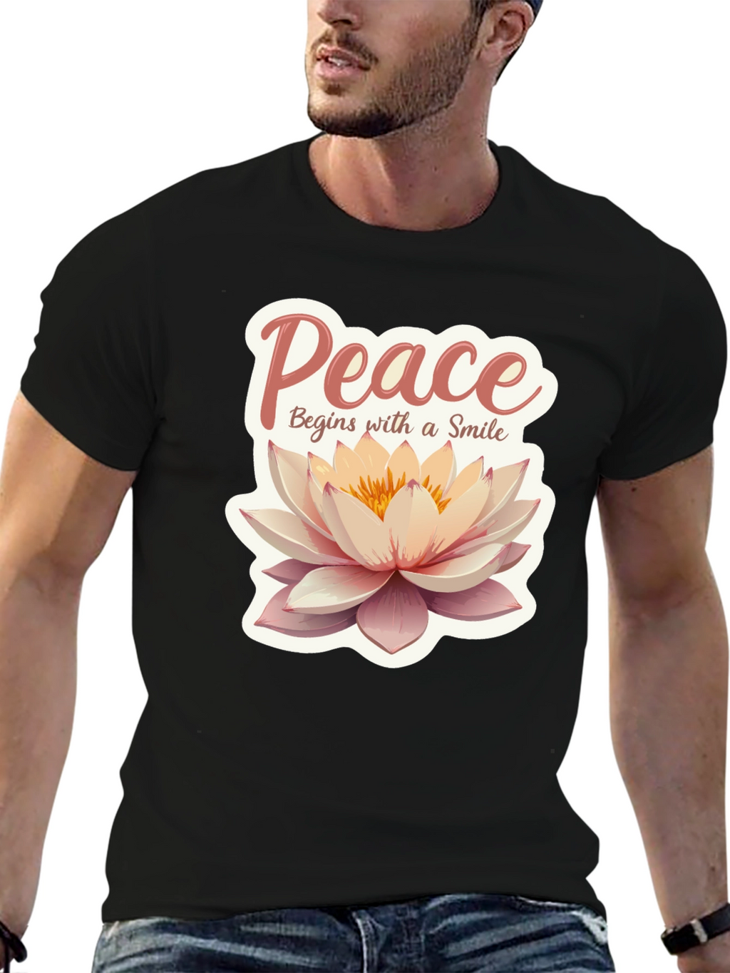 Peace Begins With a Smile Lotus Flower Graphic Tee