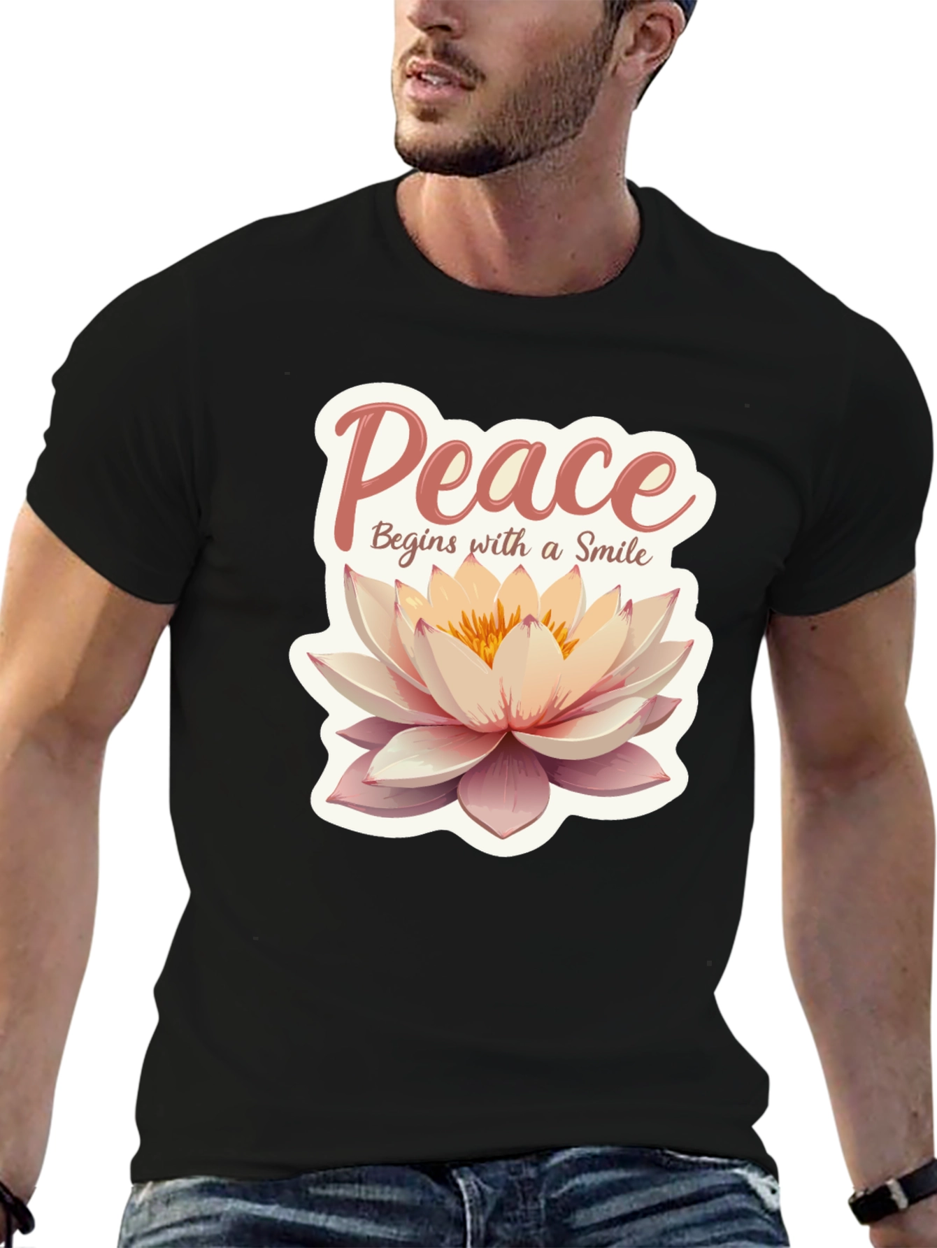 Peace Begins With a Smile Lotus Flower Graphic Tee