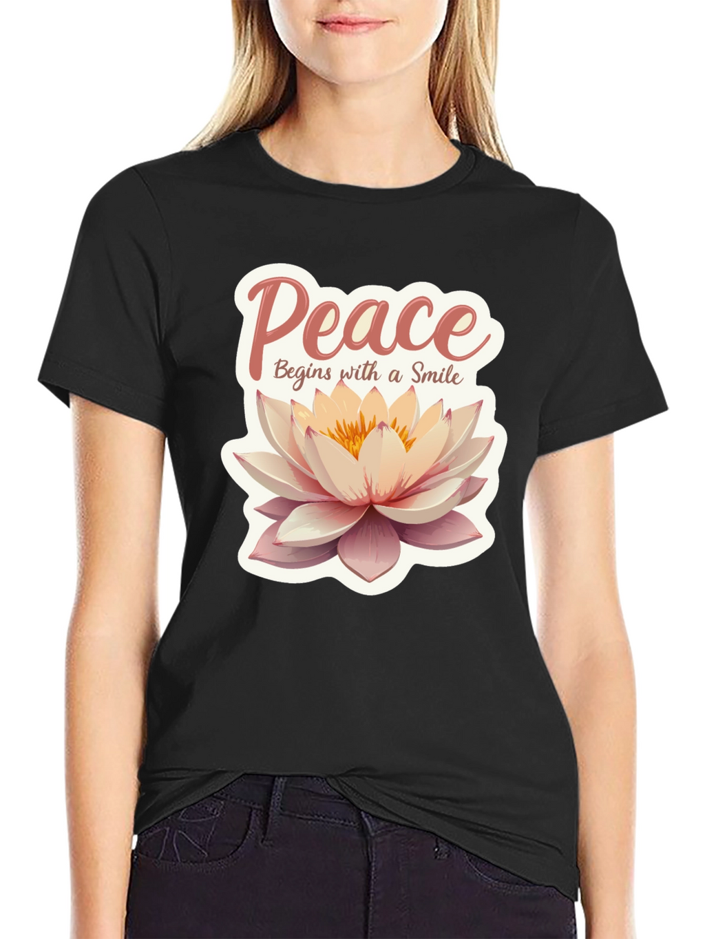 Peace Begins With a Smile Lotus Flower Graphic Tee
