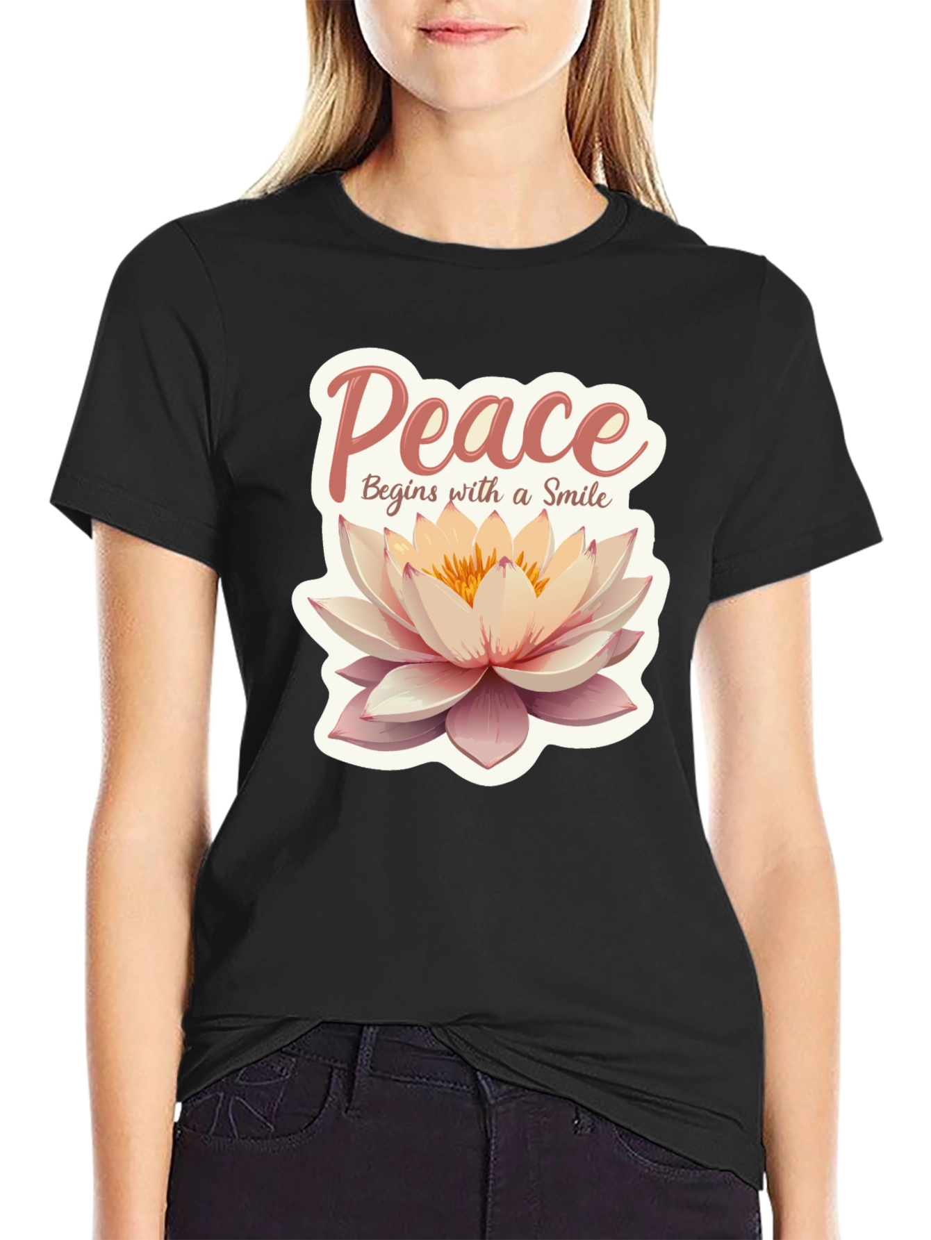 Peace Begins With a Smile Lotus Flower Graphic Tee