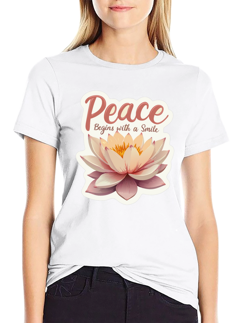 Peace Begins With a Smile Lotus Flower Graphic Tee