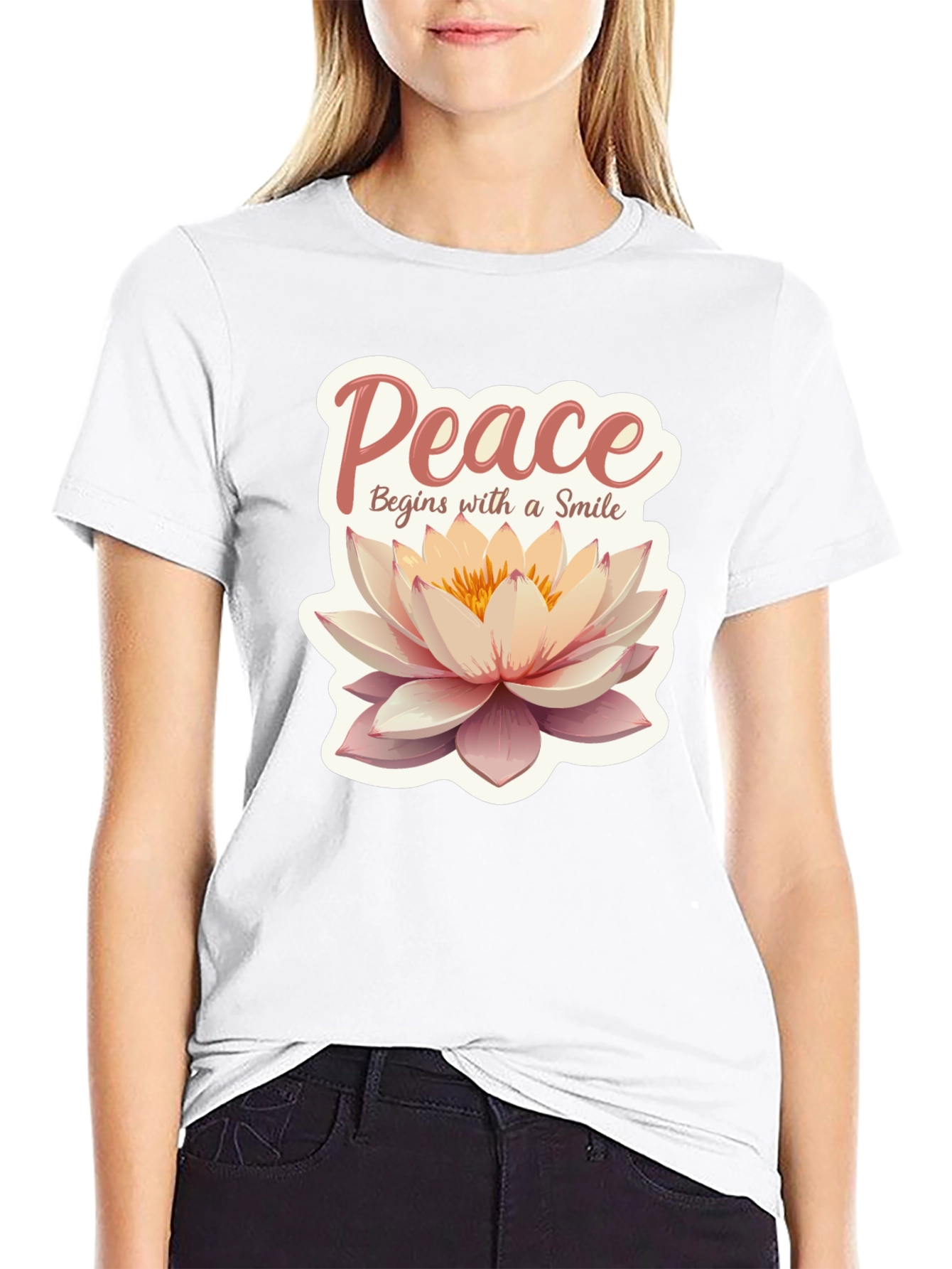 Peace Begins With a Smile Lotus Flower Graphic Tee