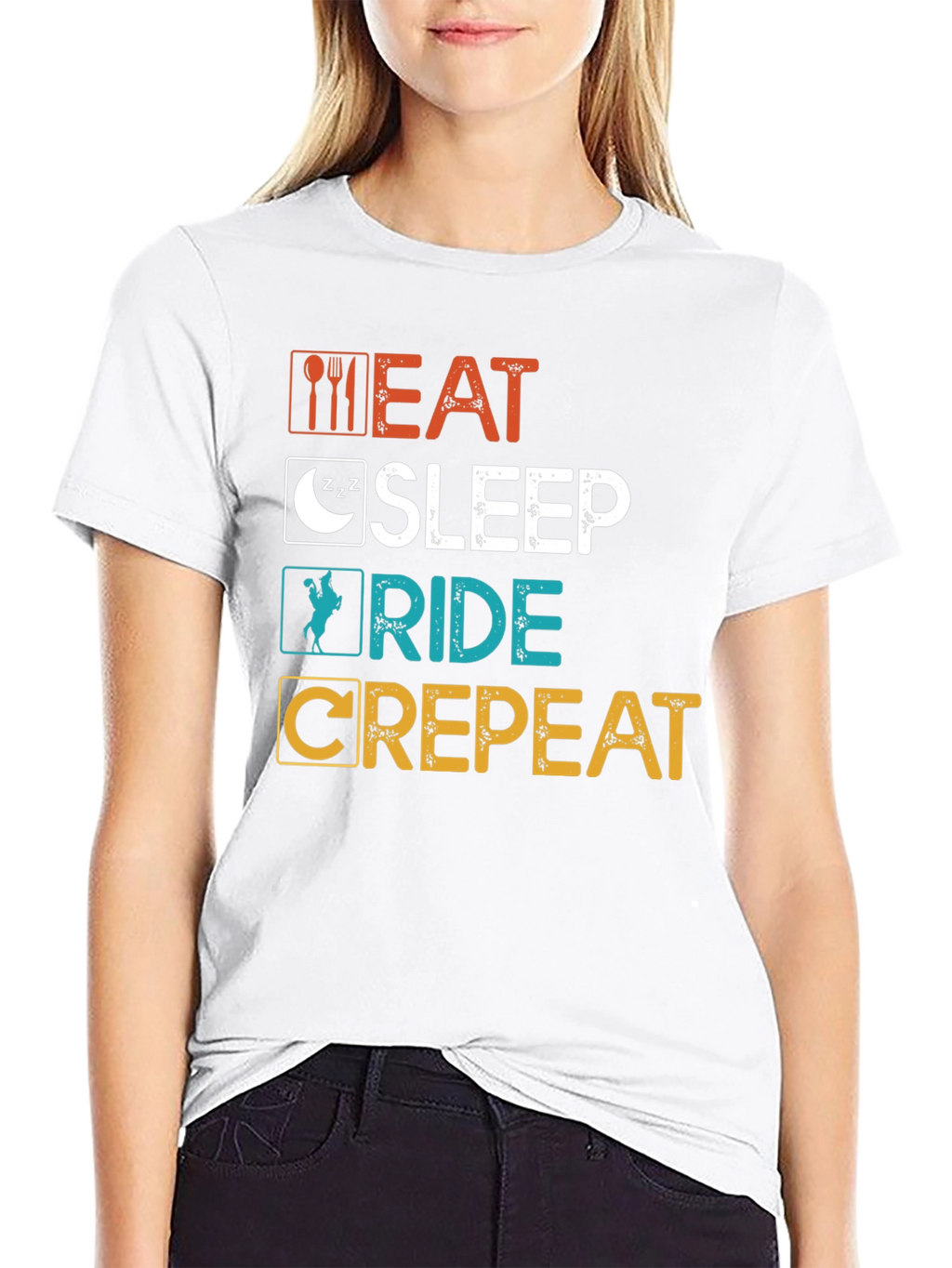 Eat Sleep Ride Crepeat T-Shirt - Funny Equestrian Tee