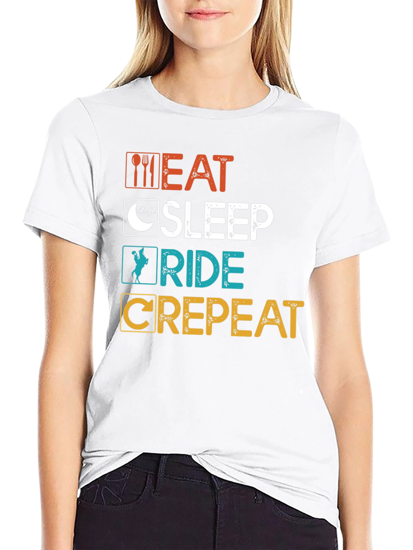 Eat Sleep Ride Crepeat T-Shirt - Funny Equestrian Tee