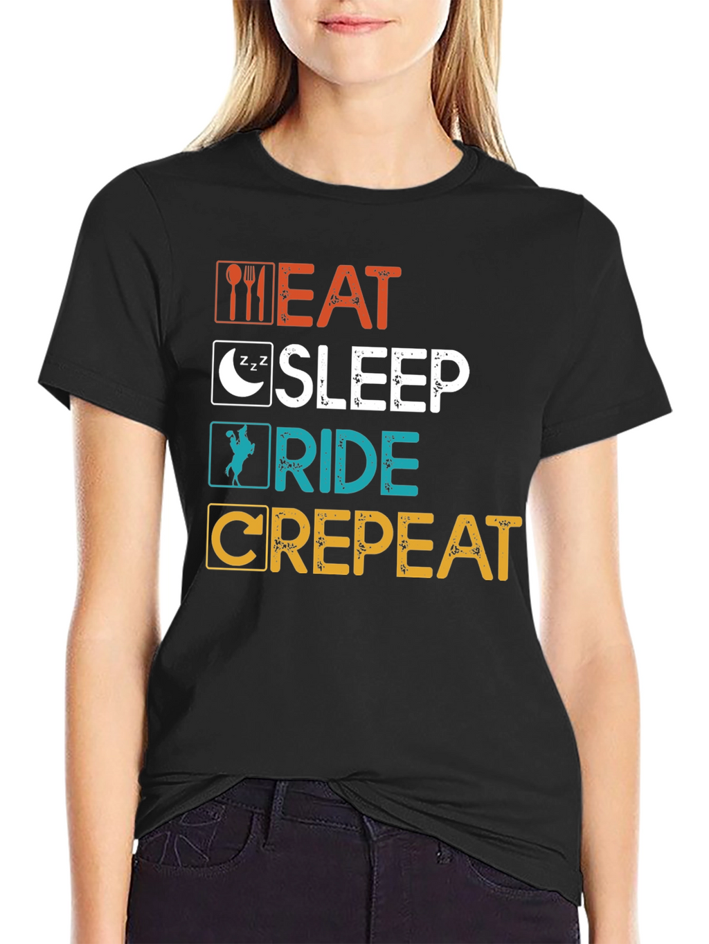 Eat Sleep Ride Crepeat T-Shirt - Funny Equestrian Tee