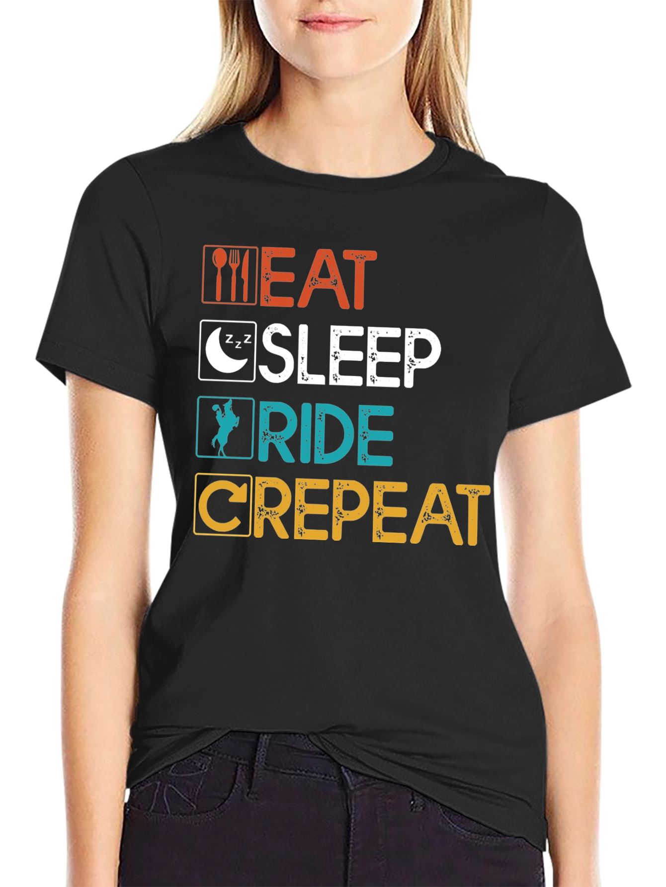 Eat Sleep Ride Crepeat T-Shirt - Funny Equestrian Tee