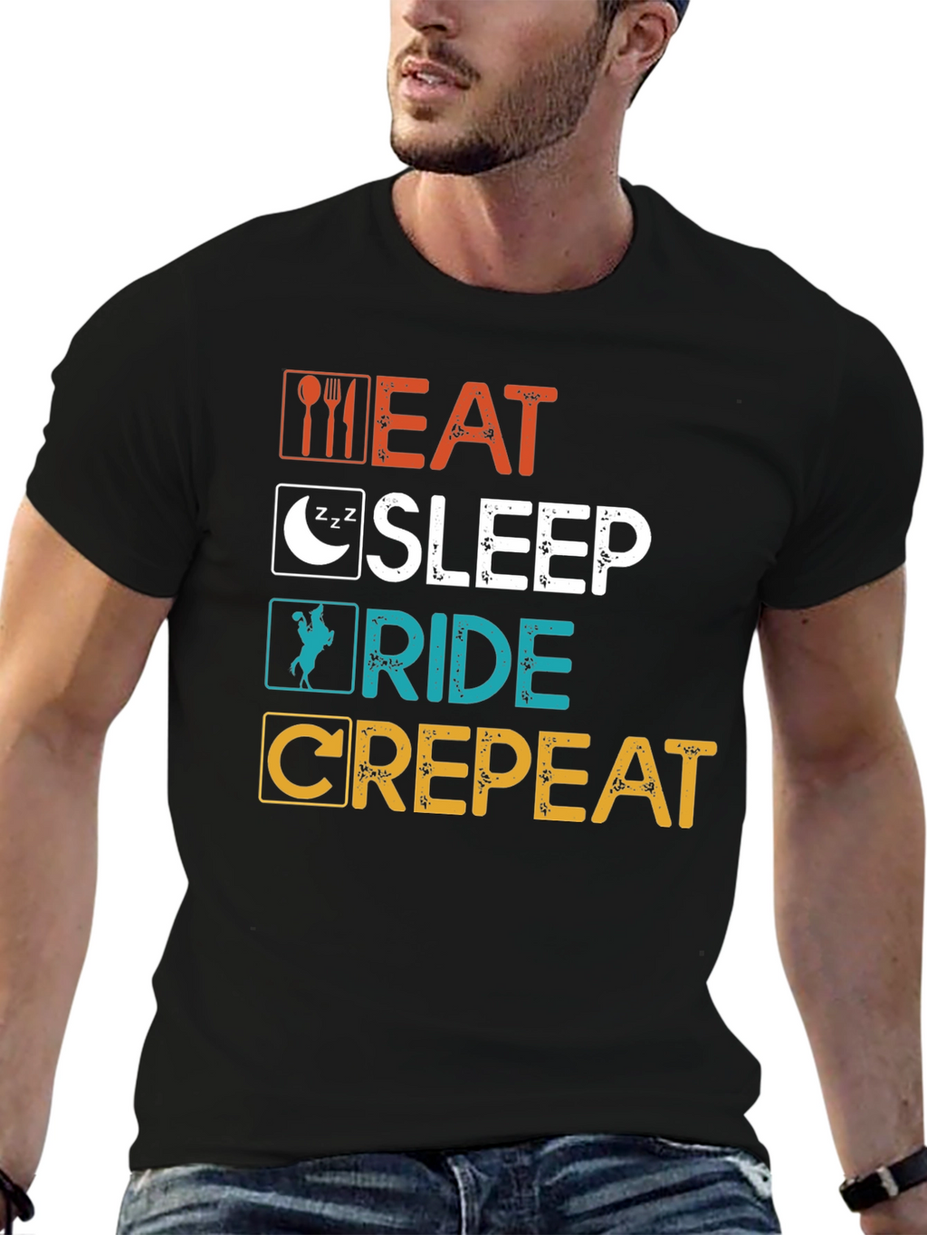 Eat Sleep Ride Crepeat T-Shirt - Funny Equestrian Tee