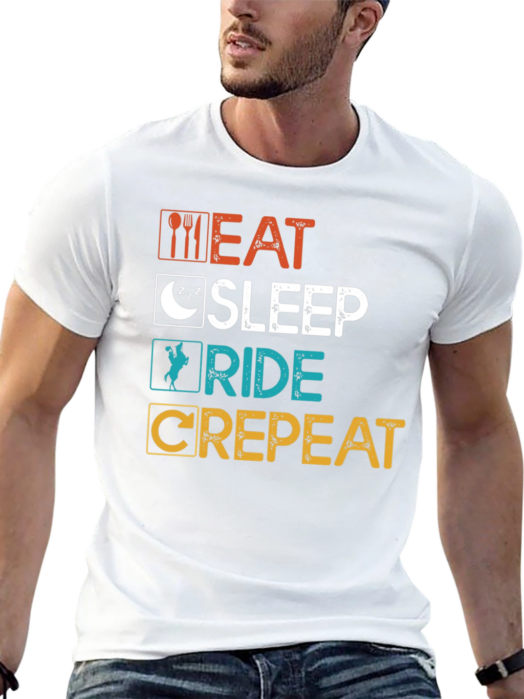 Eat Sleep Ride Crepeat T-Shirt - Funny Equestrian Tee