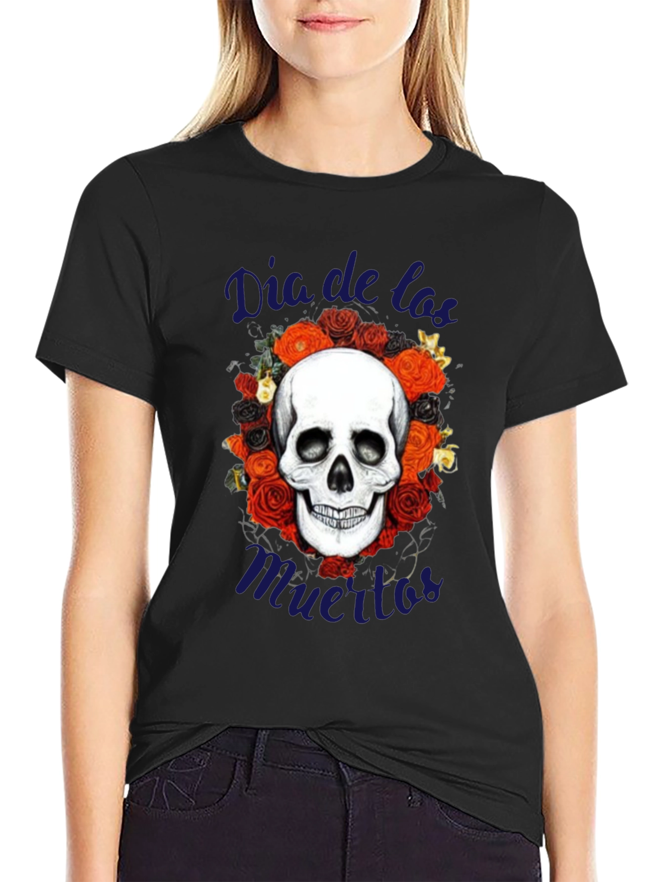 Day of the Dead Skull & Roses T-Shirt - Mens
