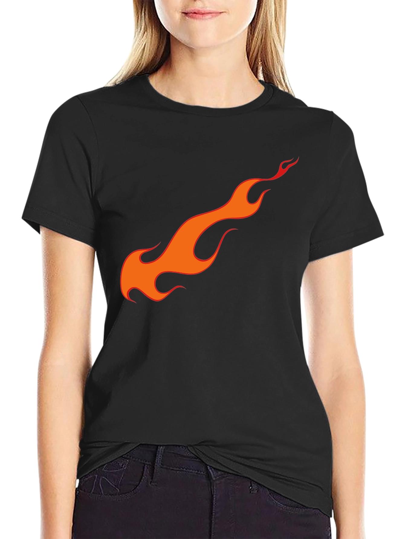 Flame Graphic Black Cotton T-Shirt