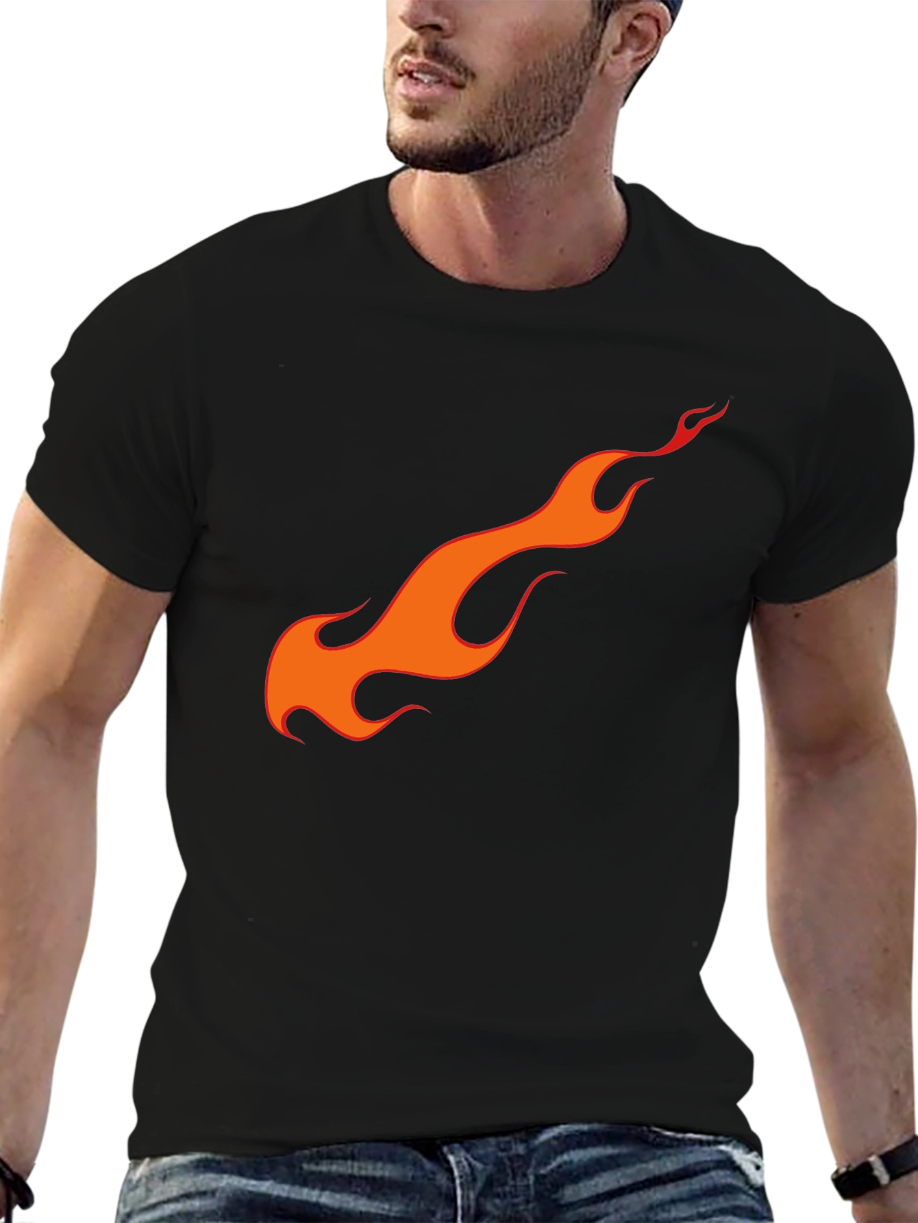 Flame Graphic Black Cotton T-Shirt