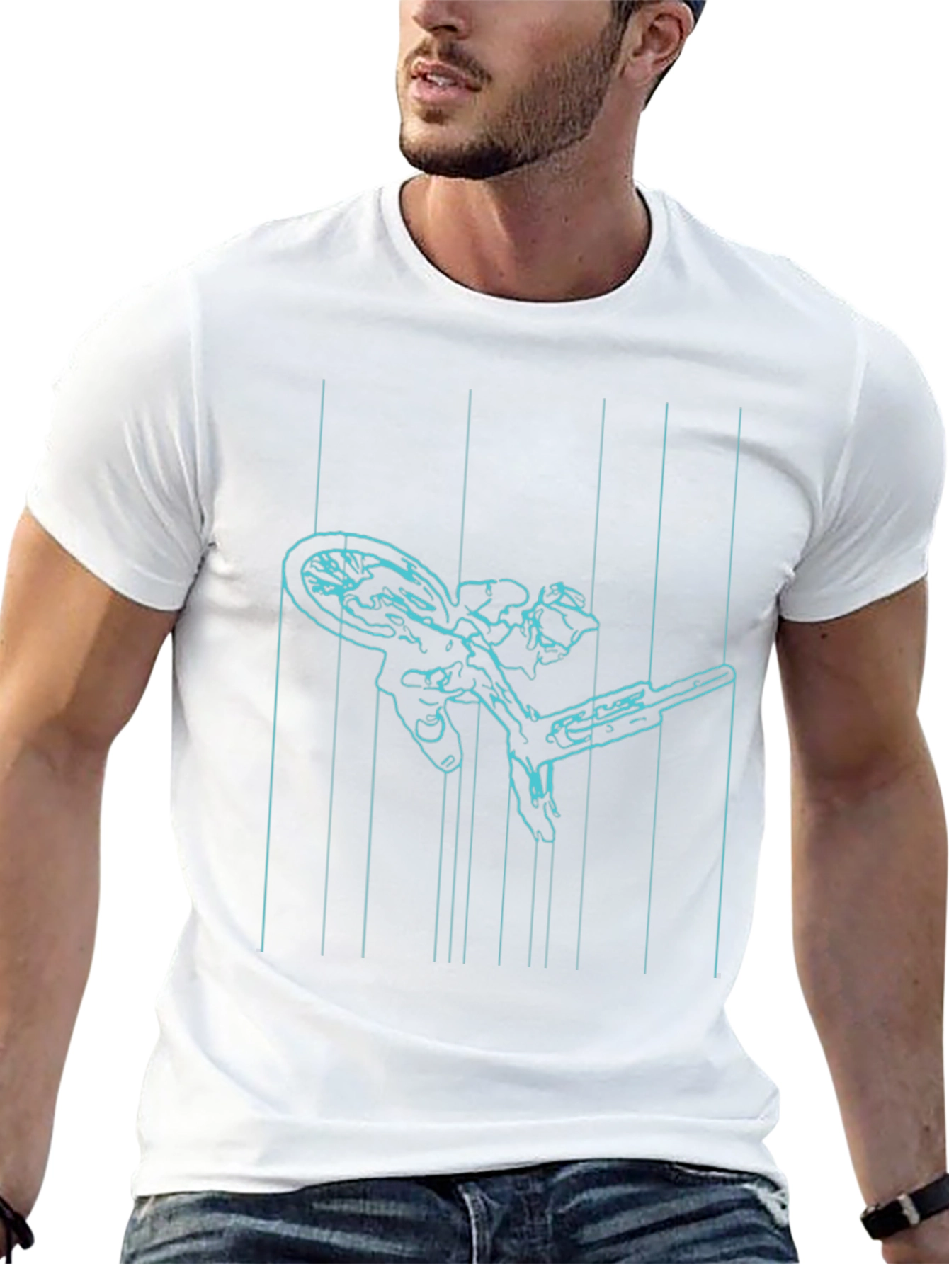 Cyan Line Art Bike Black T-Shirt