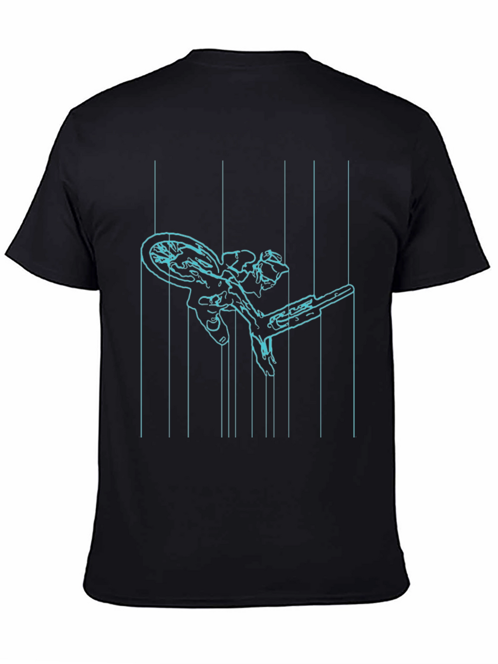 Cyan Line Art Bike Black T-Shirt