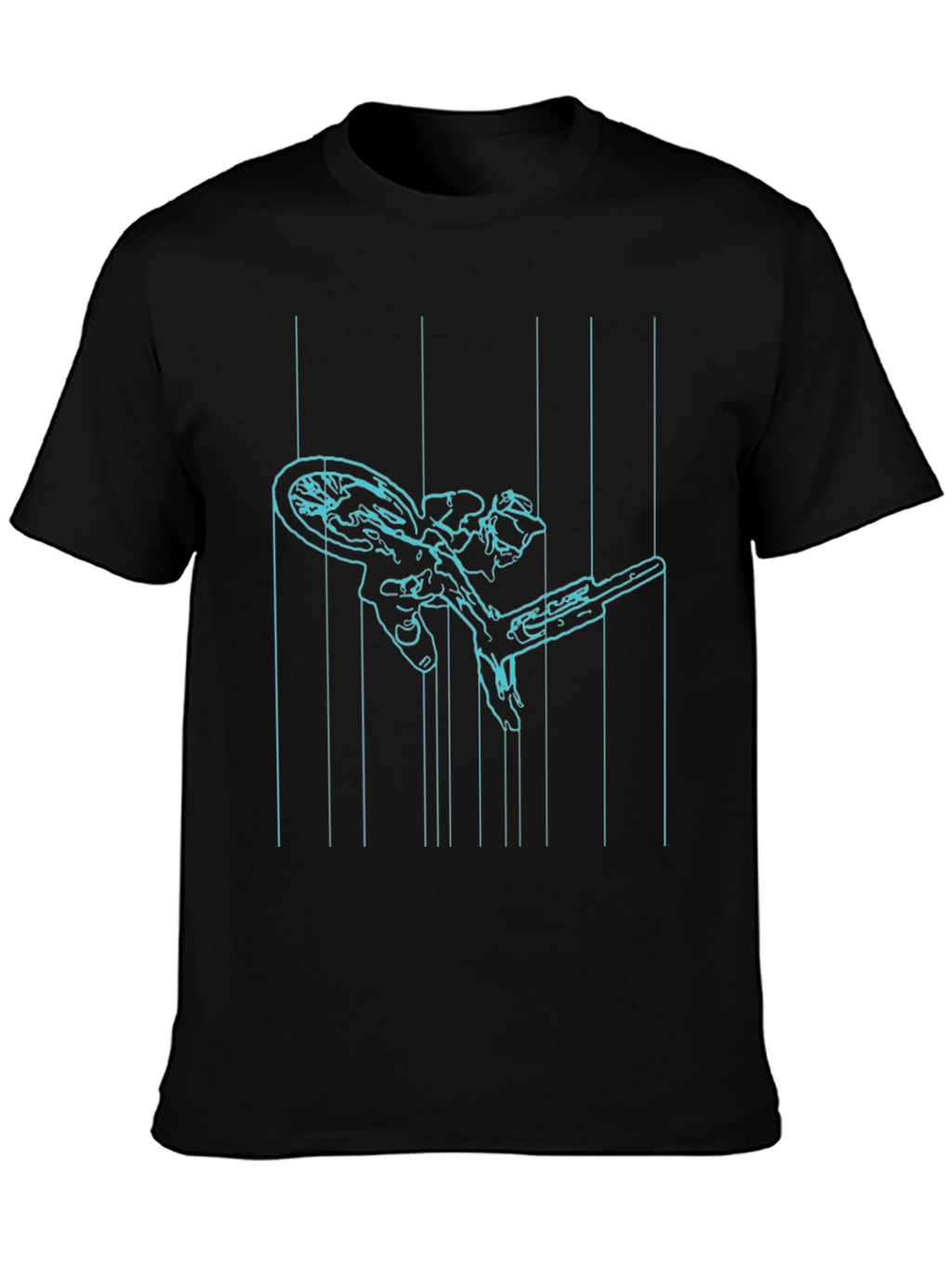 Cyan Line Art Bike Black T-Shirt
