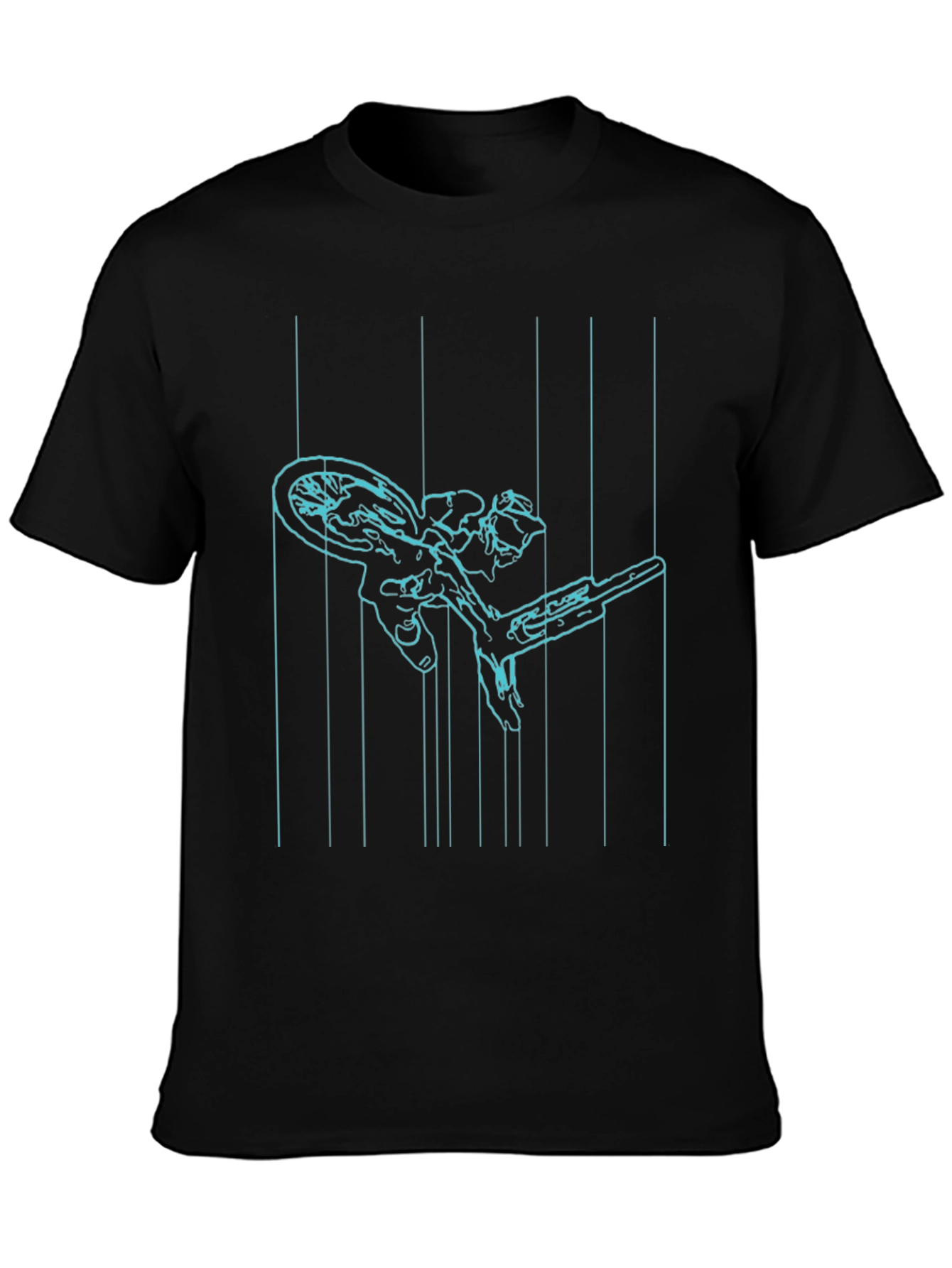 Cyan Line Art Bike Black T-Shirt