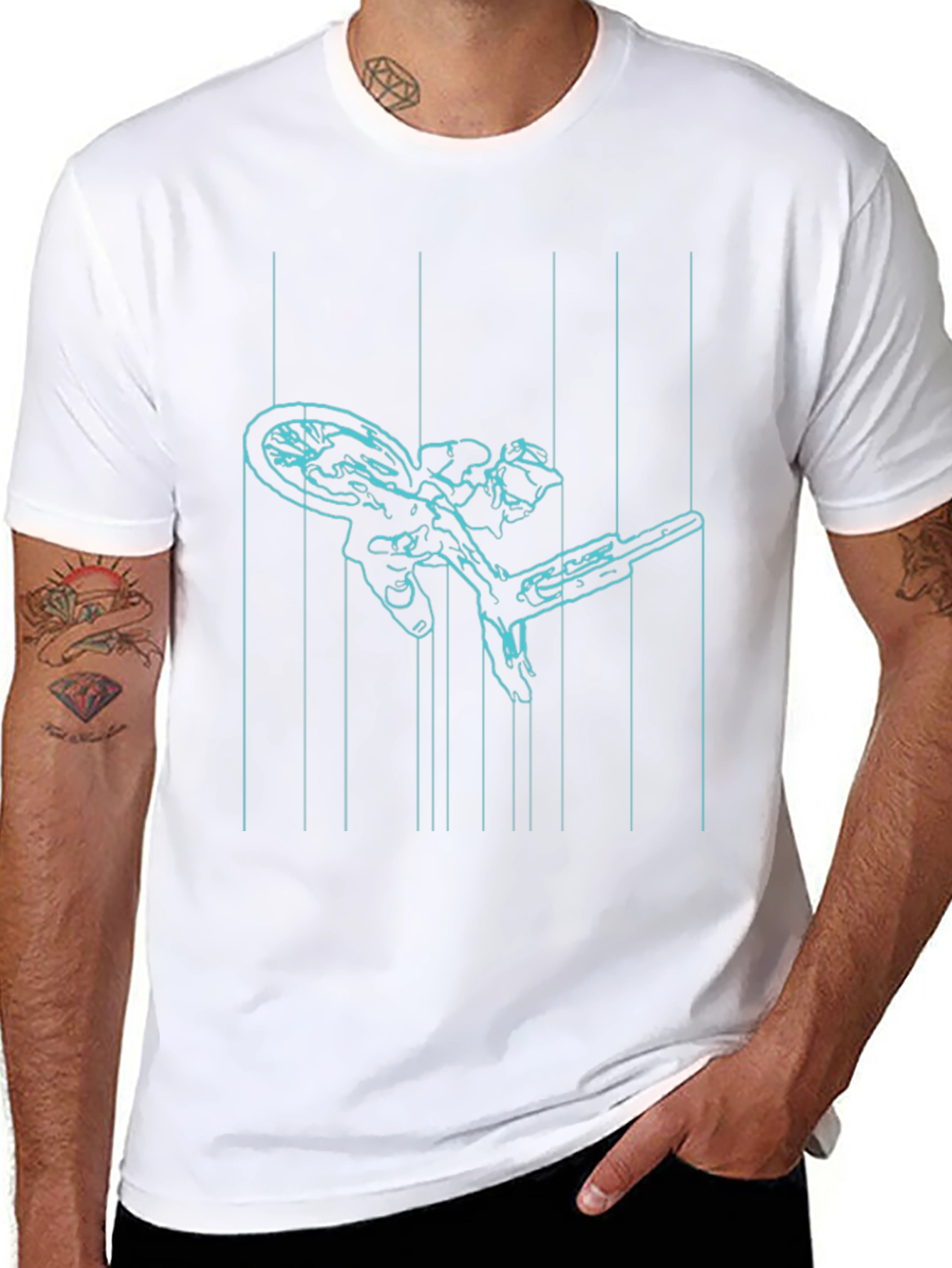 Cyan Line Art Bike Black T-Shirt