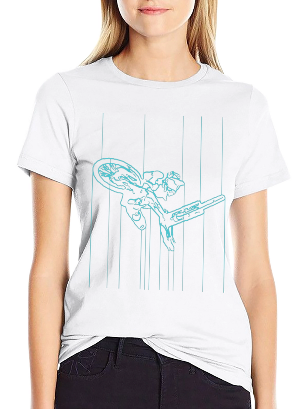 Cyan Line Art Bike Black T-Shirt