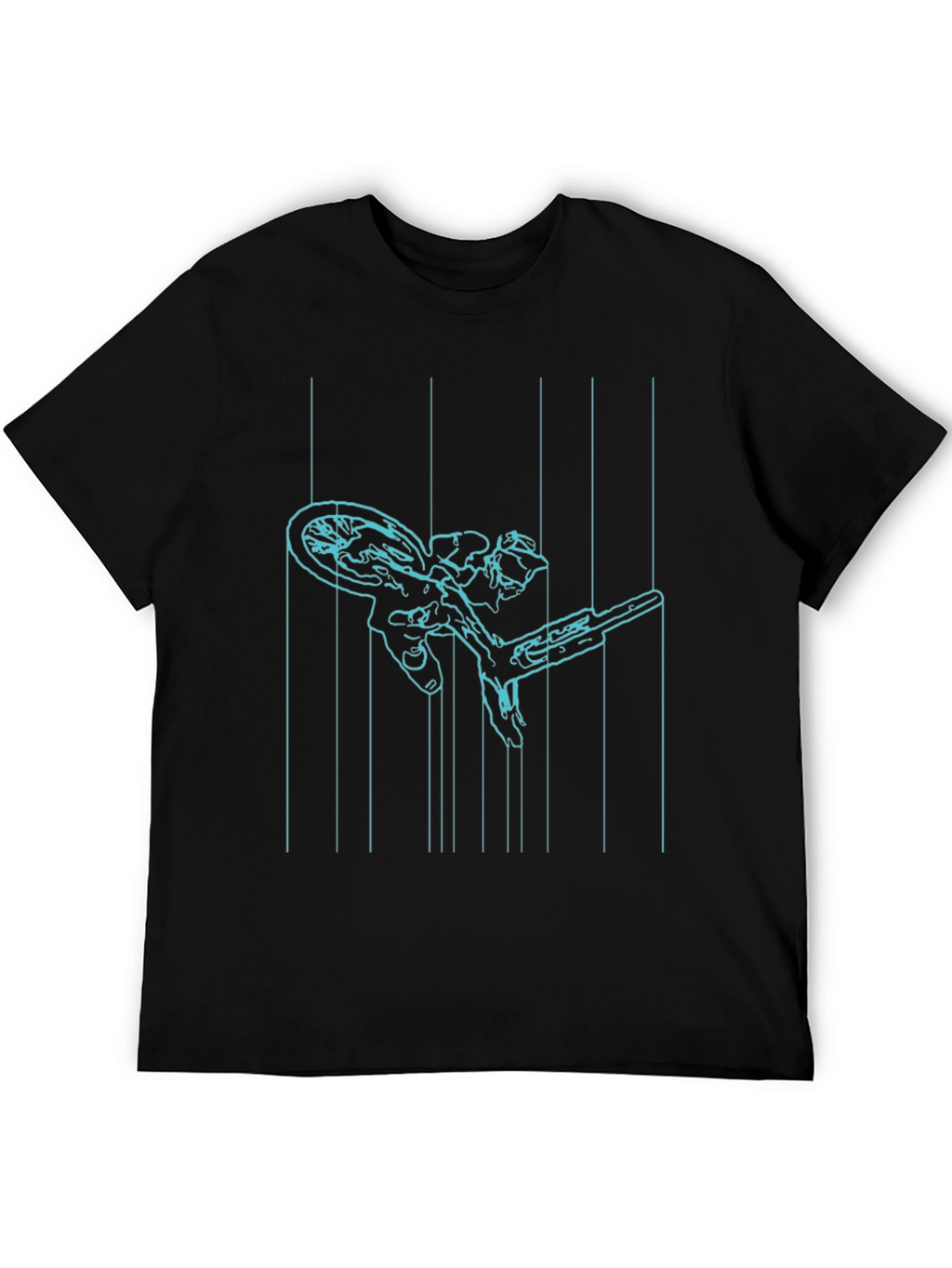Cyan Line Art Bike Black T-Shirt