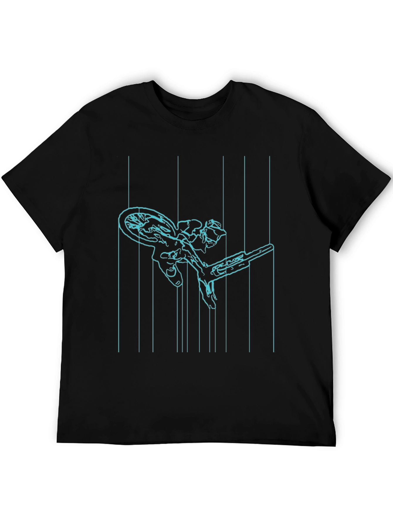 Cyan Line Art Bike Black T-Shirt