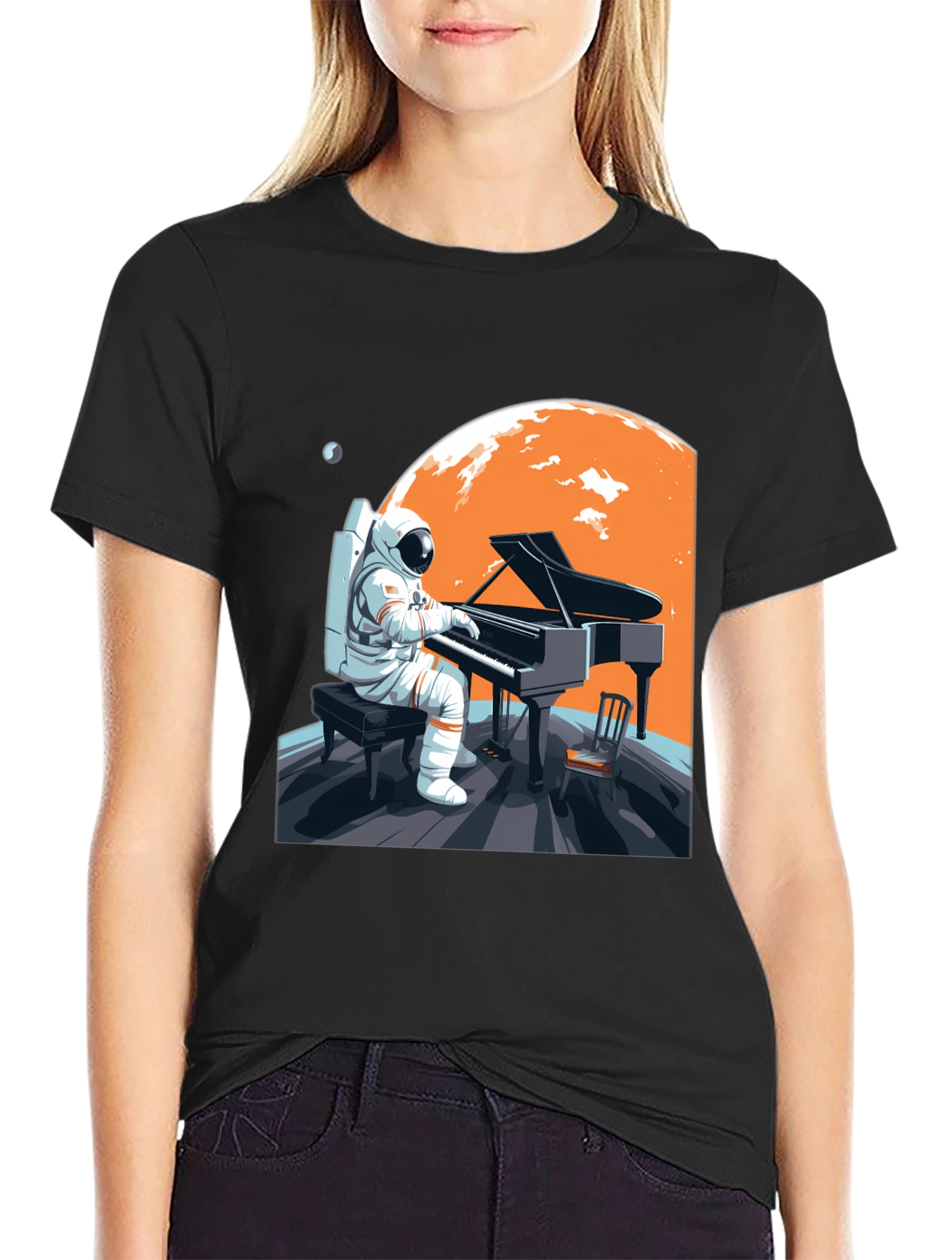 Astronaut Pianist Graphic Tee - Space Music Shirt