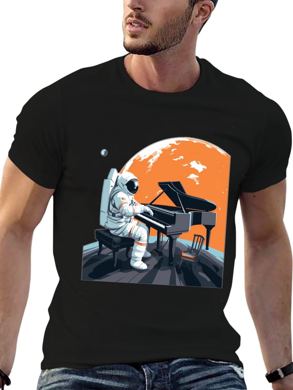 Astronaut Pianist Graphic Tee - Space Music Shirt