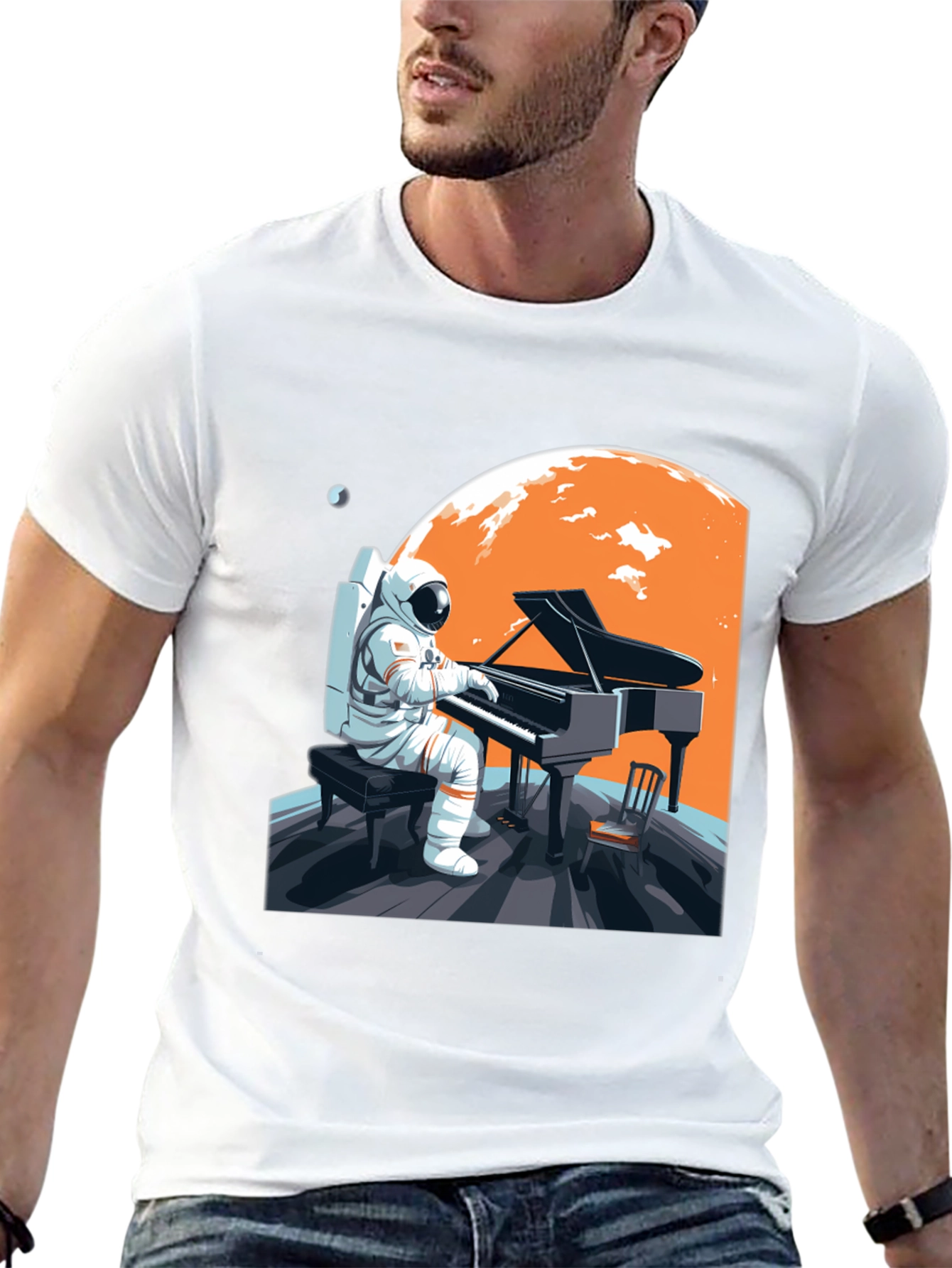 Astronaut Pianist Graphic Tee - Space Music Shirt